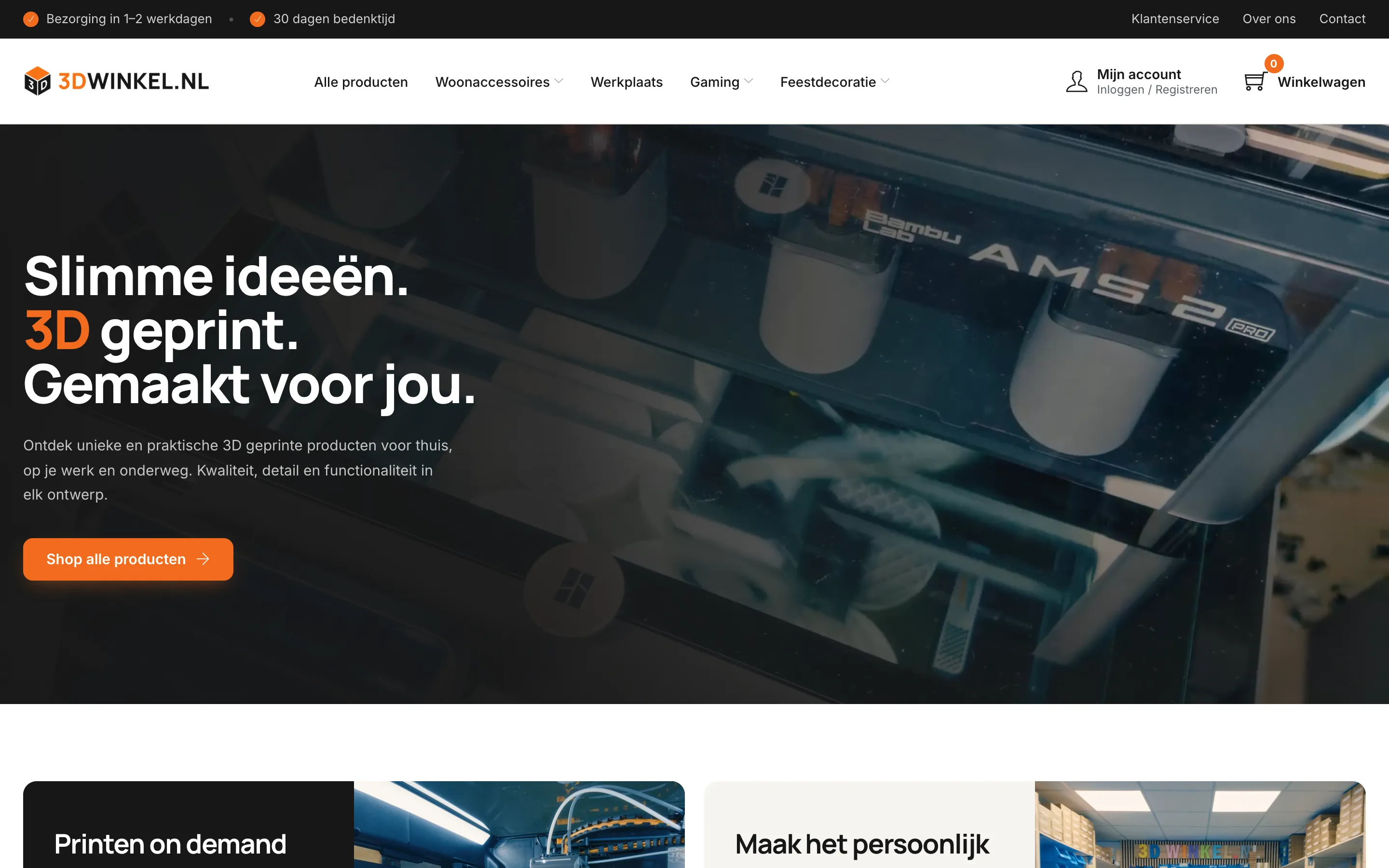 De webshop van 3D Winkel op desktop, ontworpen en gebouwd door RVD Webdesign