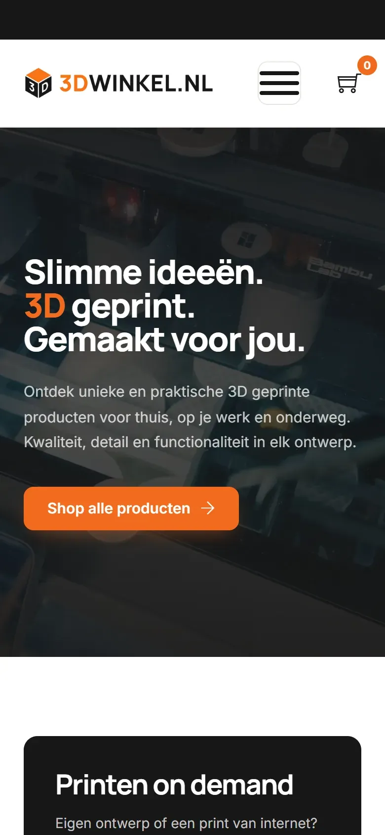 De webshop van 3D Winkel op mobiel