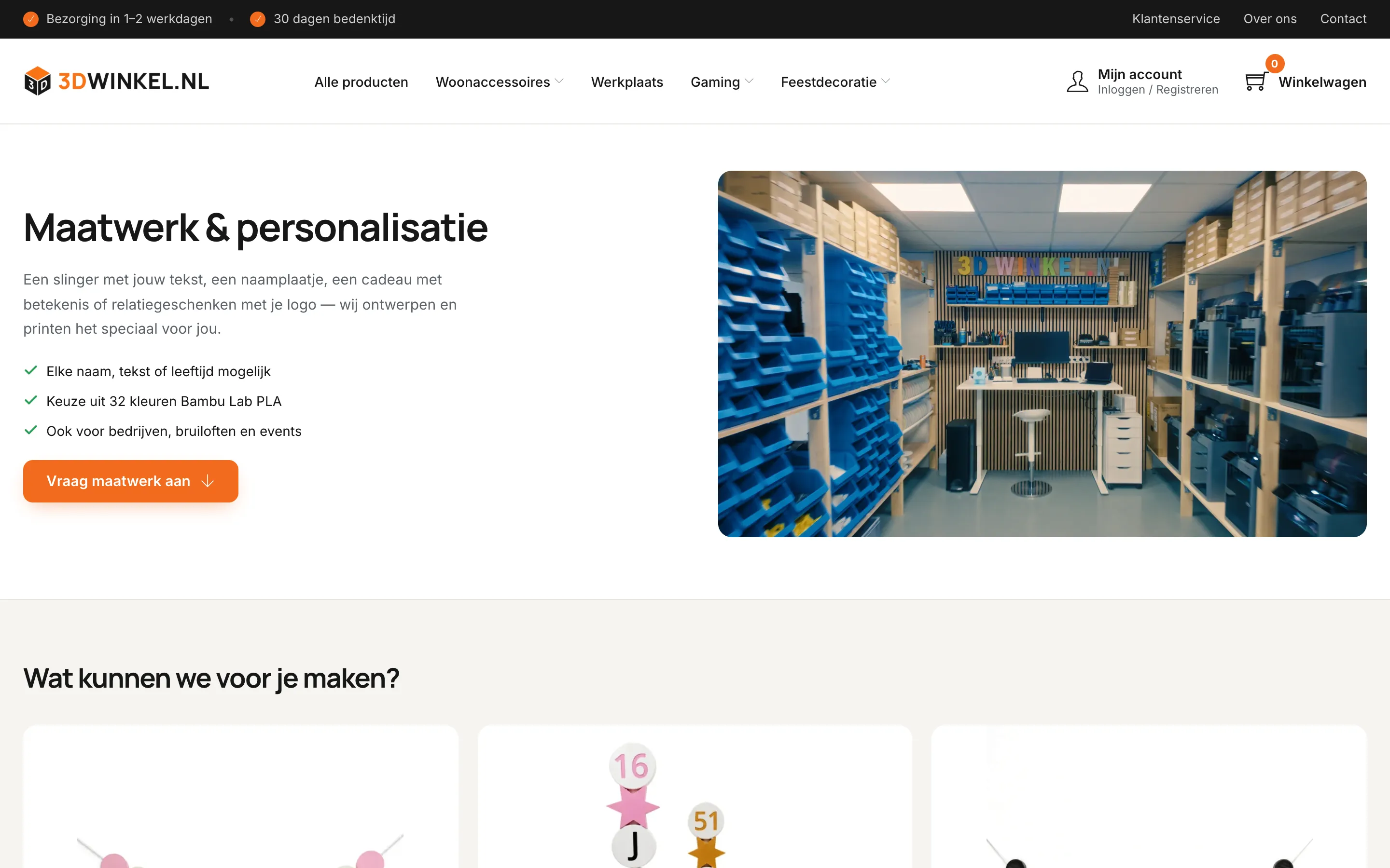 De personalisatiepagina van 3D Winkel voor naamplaatjes en cadeaus met eigen tekst