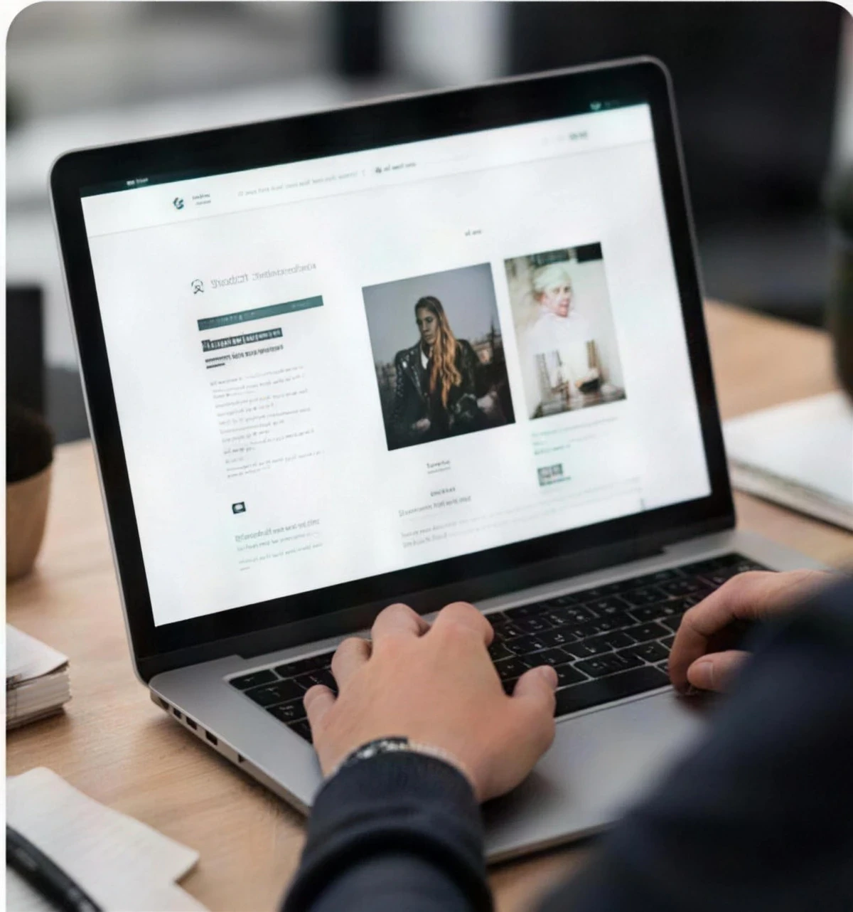 Iemand werkt op een laptop aan een website