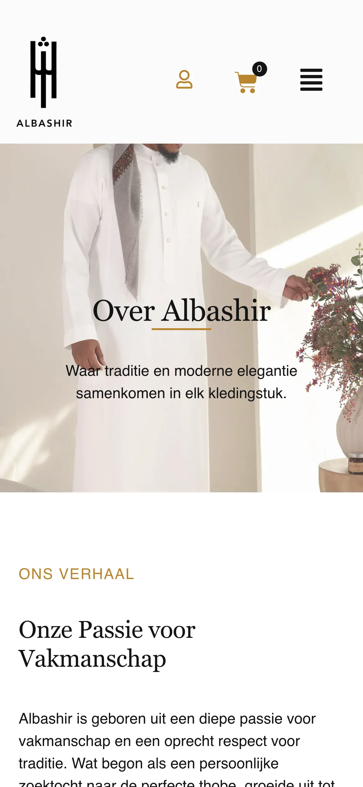 De over-onspagina van Albashir op mobiel