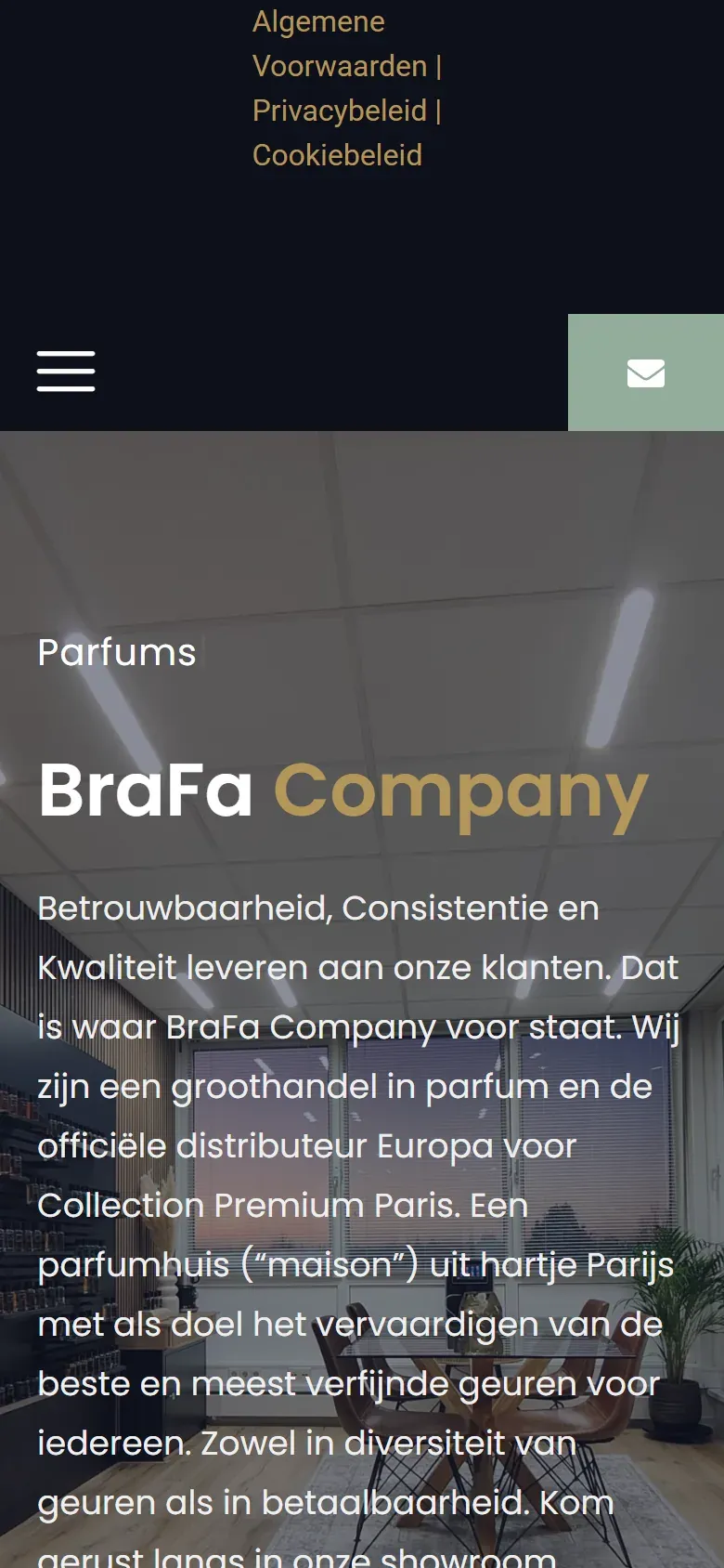 De homepage van brafacompany.nl op een telefoon