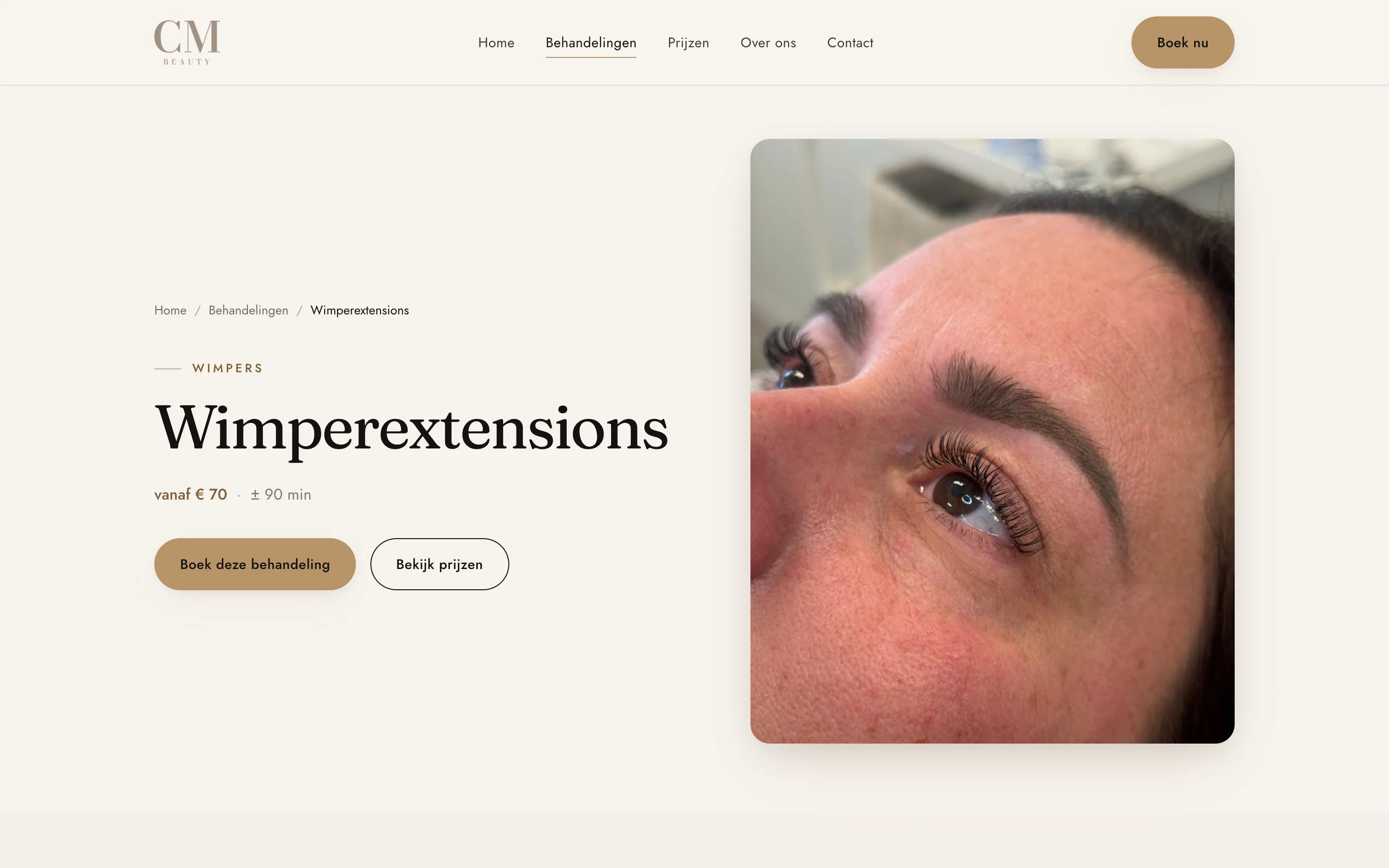 De pagina over wimperextensions van CM Beauty