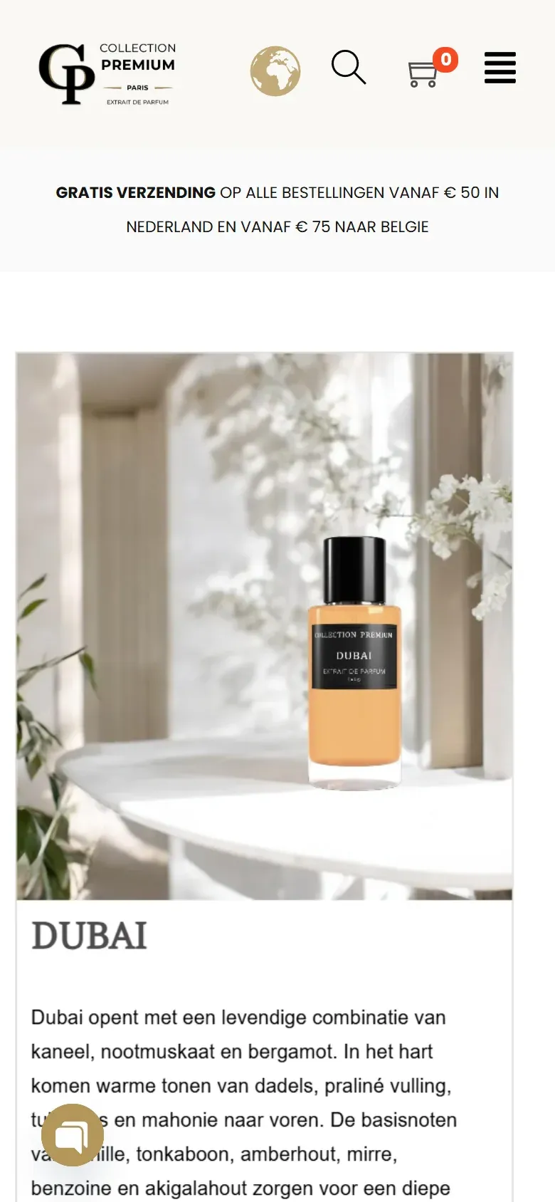 De webshop van Collection Premium Paris op een telefoon