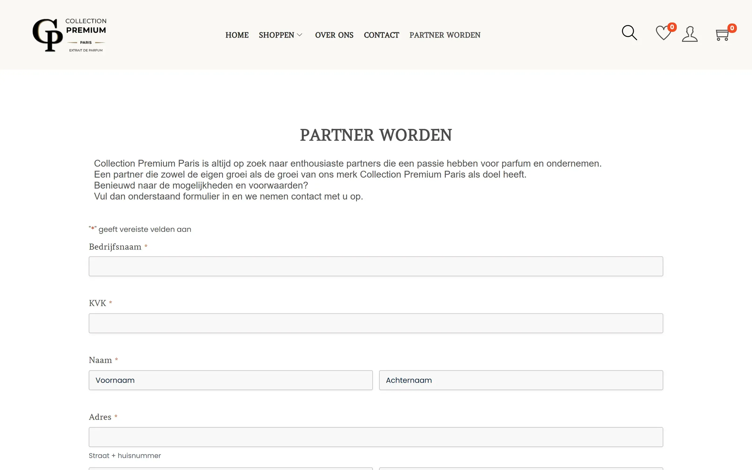 Partner worden op collectionpremiumparis.nl: uitleg en aanvraagformulier voor wederverkopers