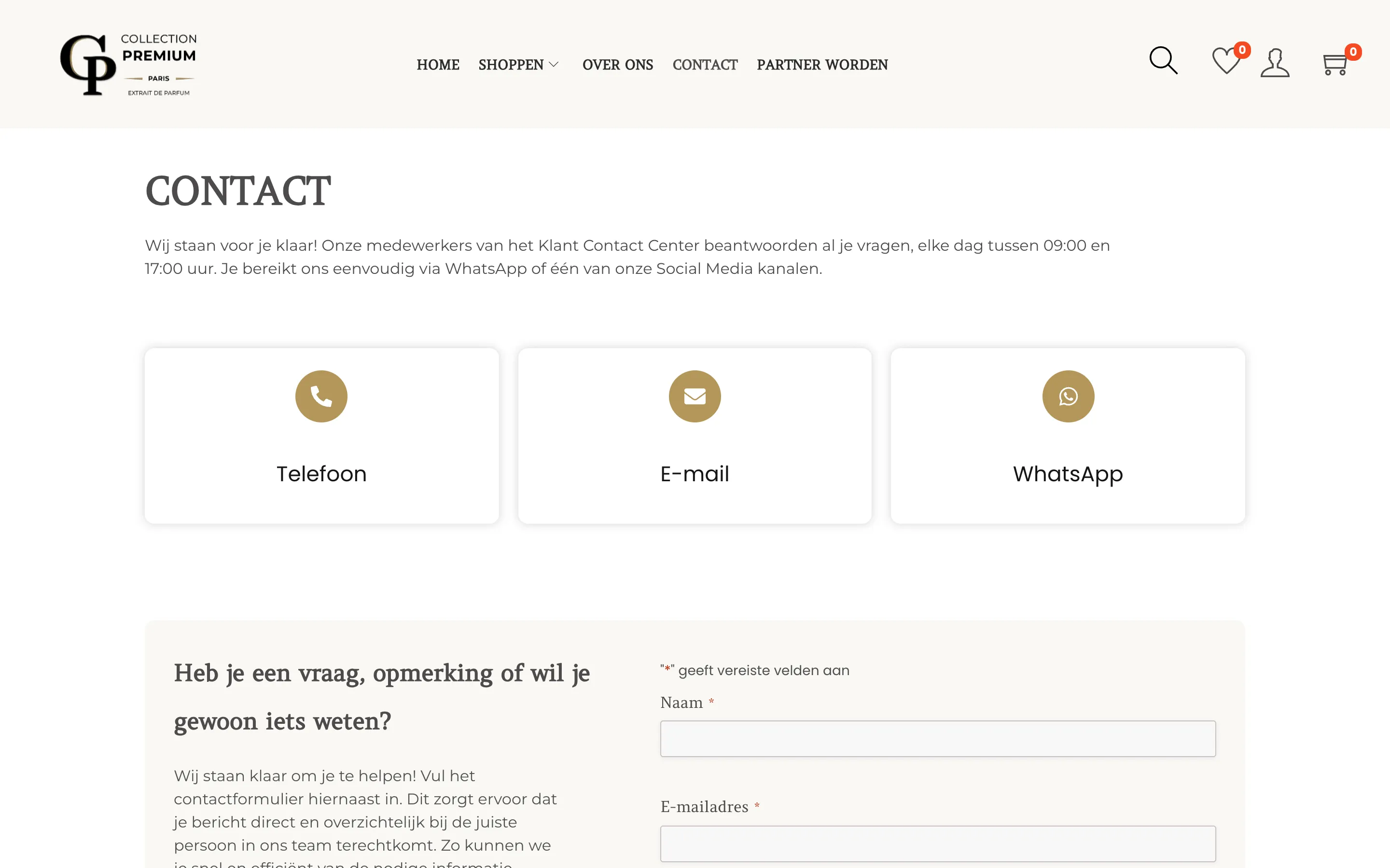 De contactpagina van Collection Premium Paris