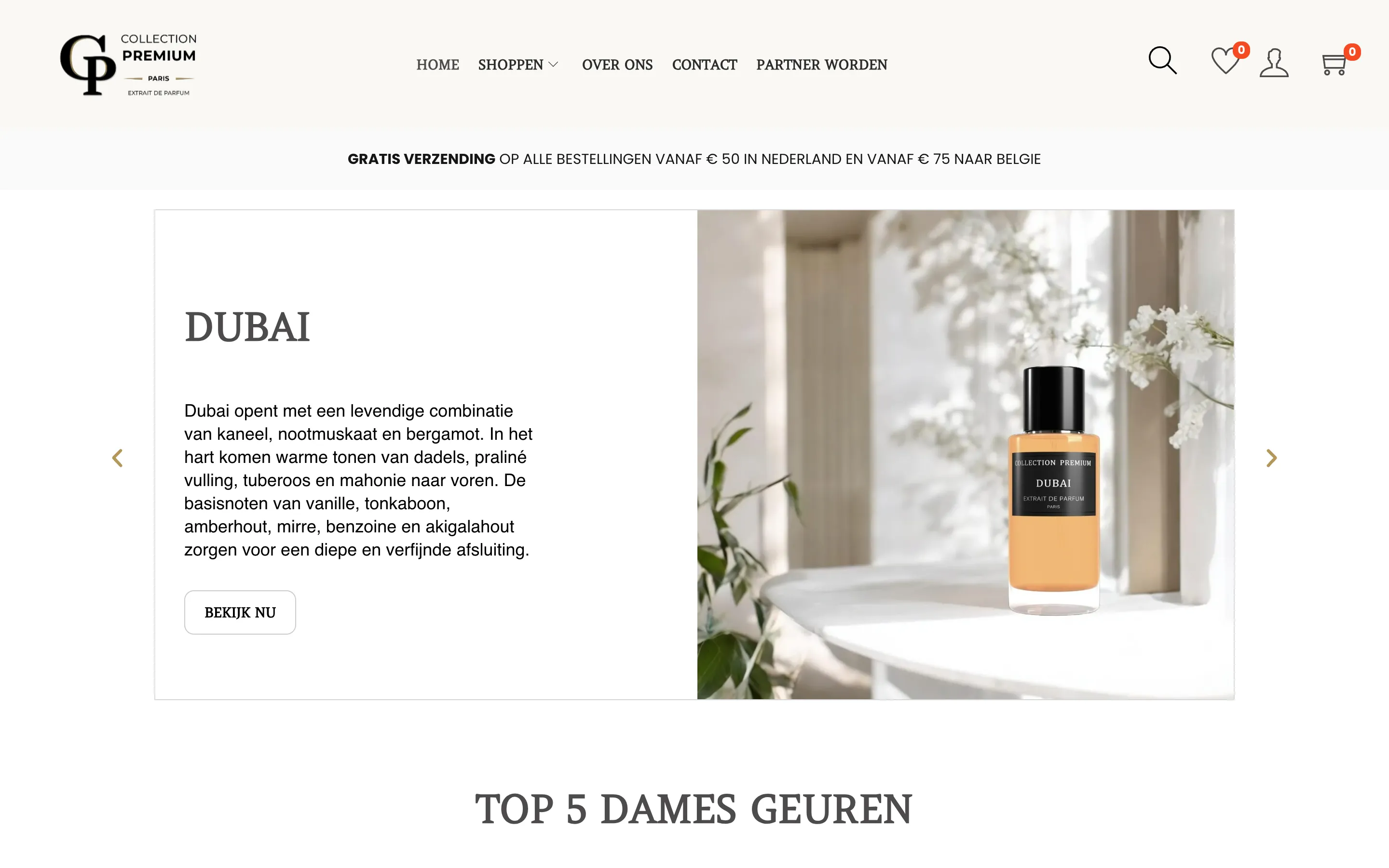 De website die RVD Webdesign maakte voor Collection Premium Paris
