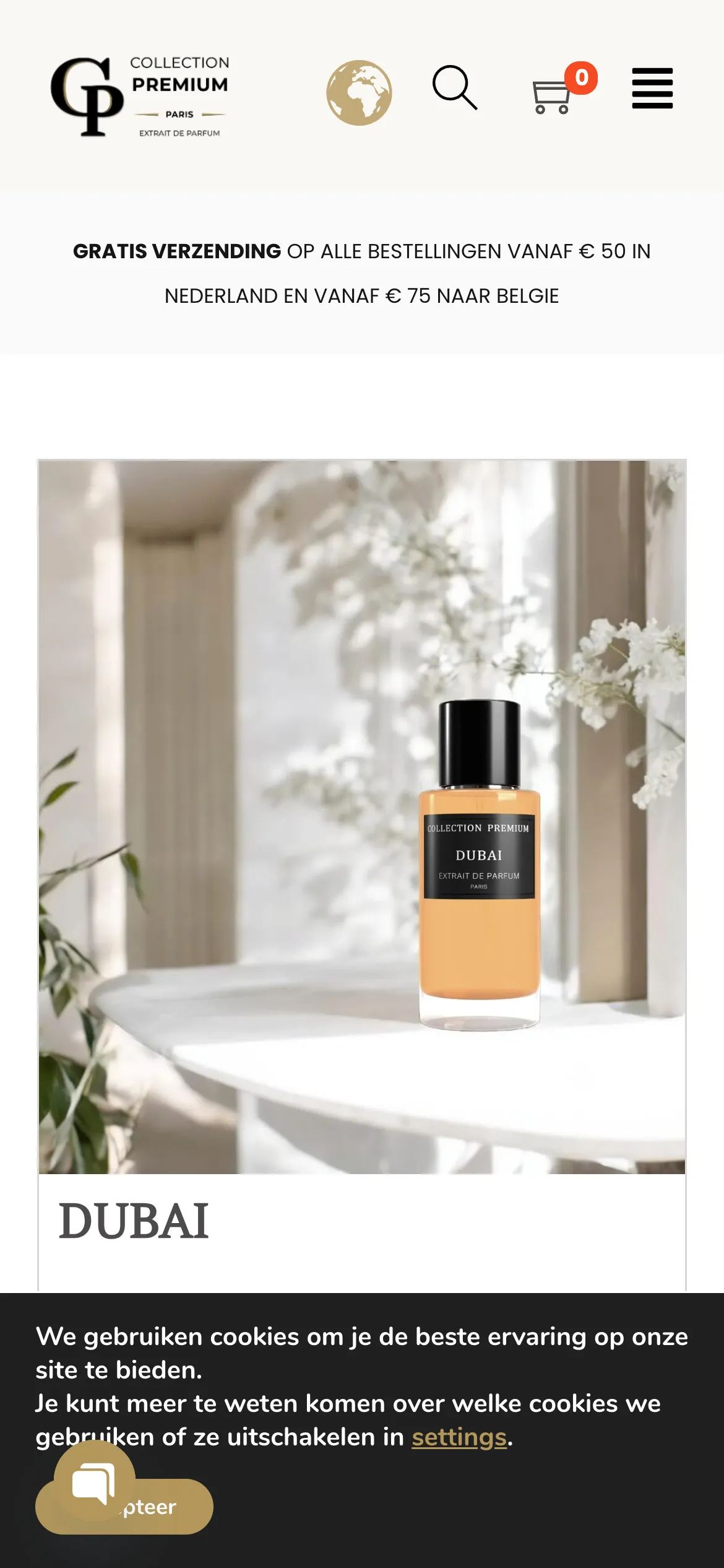 De webshop van Collection Premium Paris op mobiel