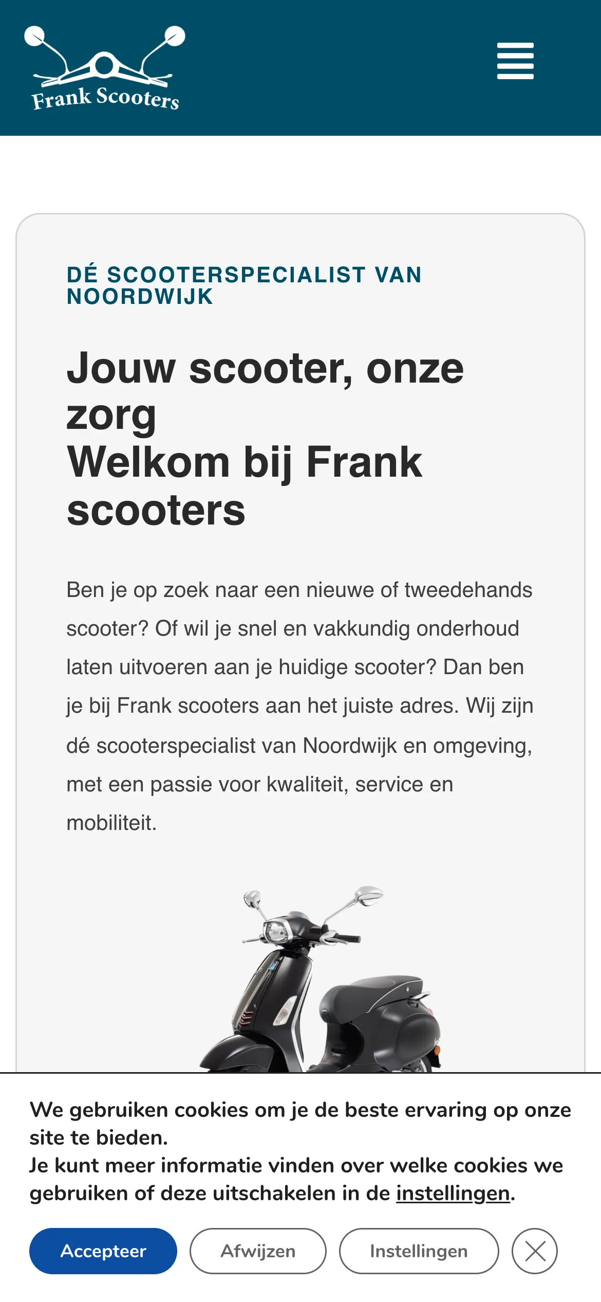 De website van Frank Scooters op mobiel