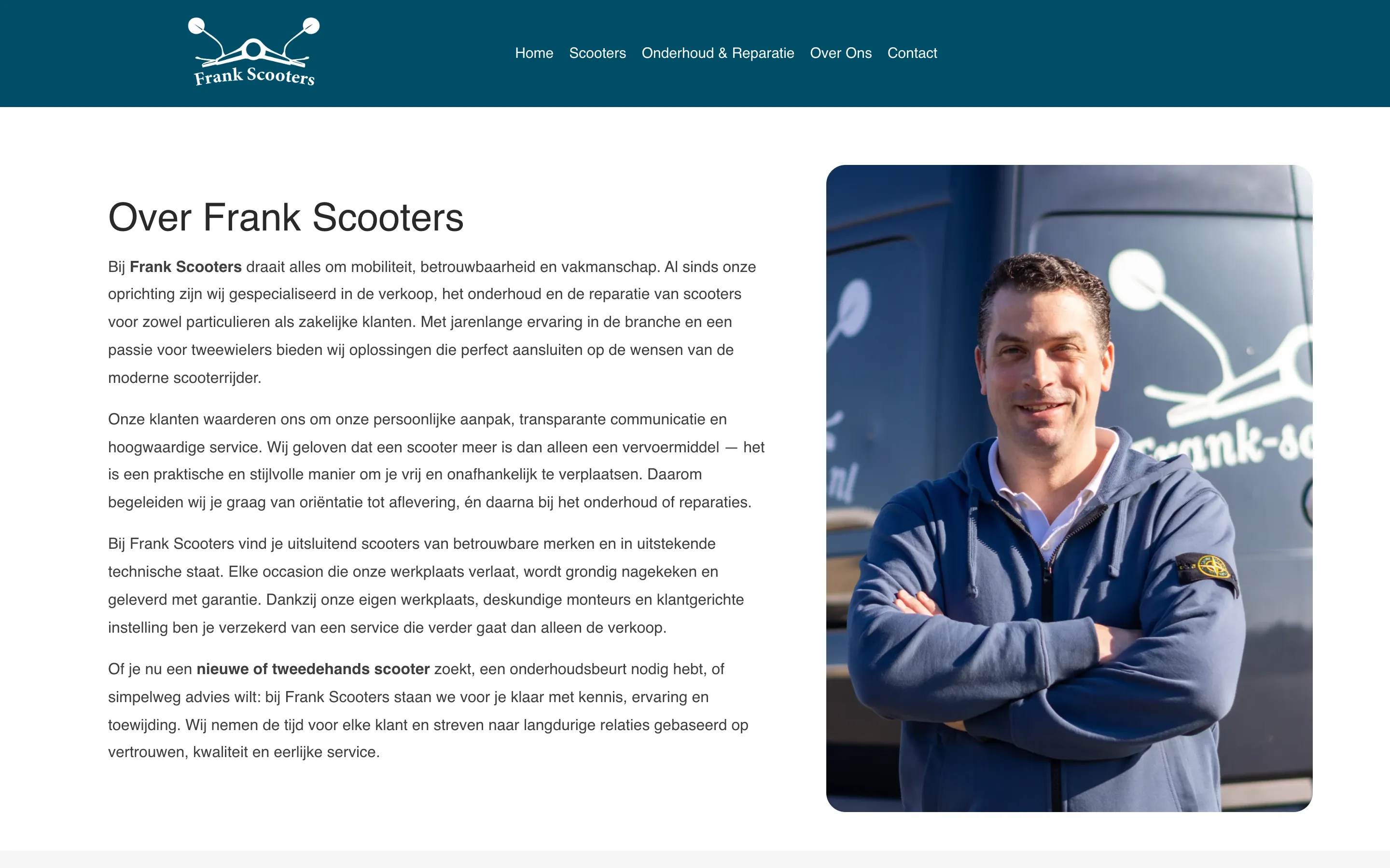 De over-onspagina van Frank Scooters