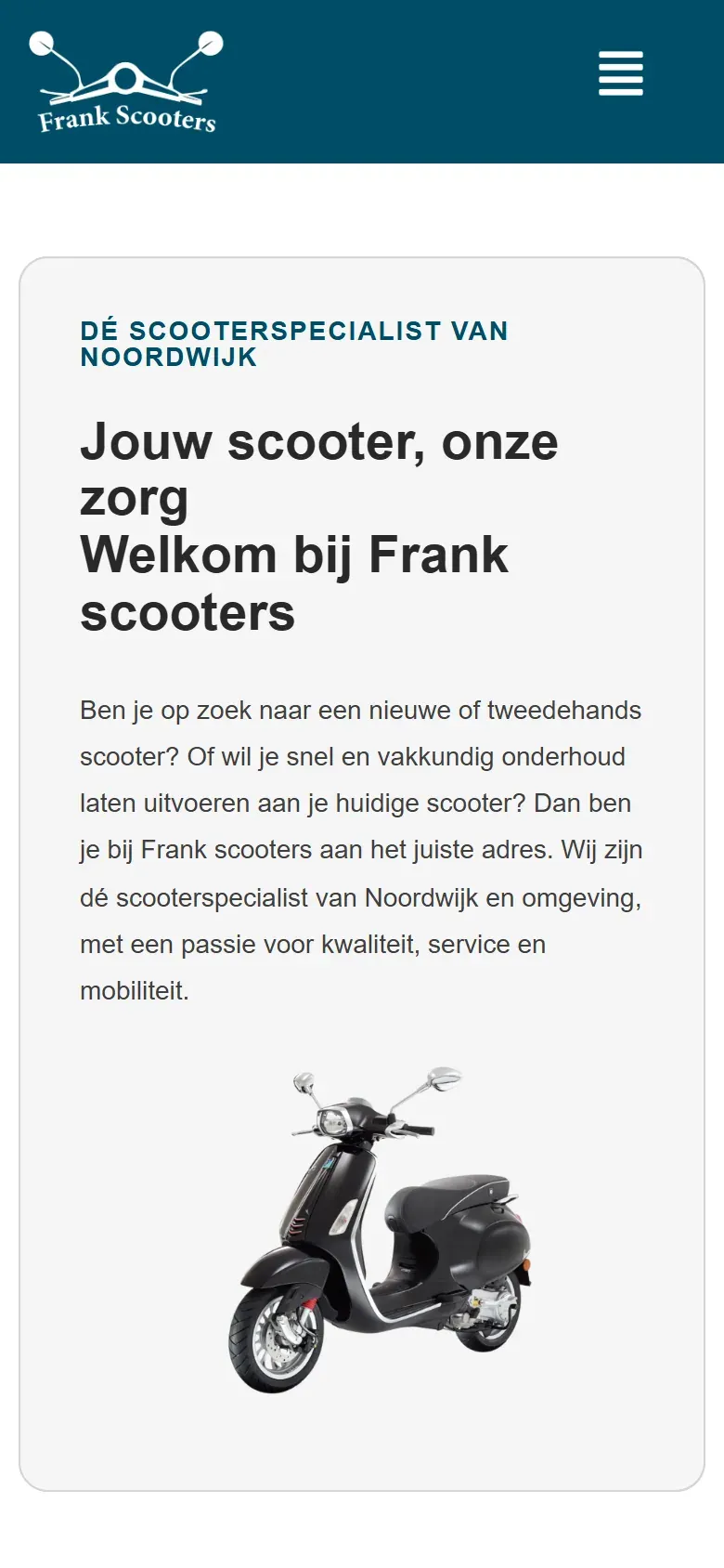 De homepage van frank-scooters.nl op een telefoon