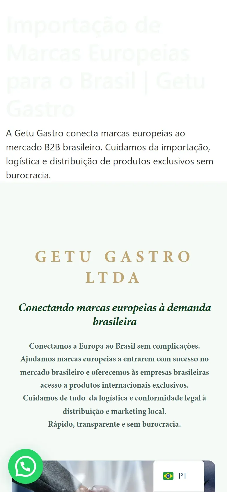 De homepage van getugastro.com.br op een telefoon