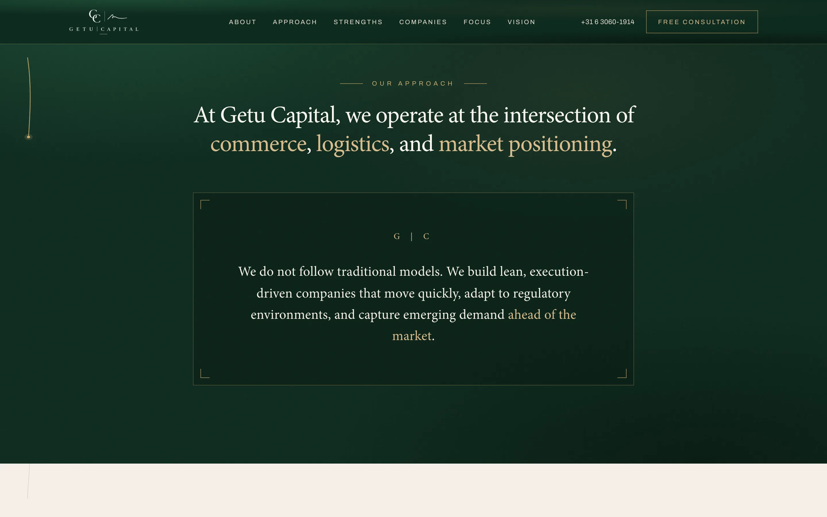 De sectie over de werkwijze van Getu Capital, met genummerde stappen