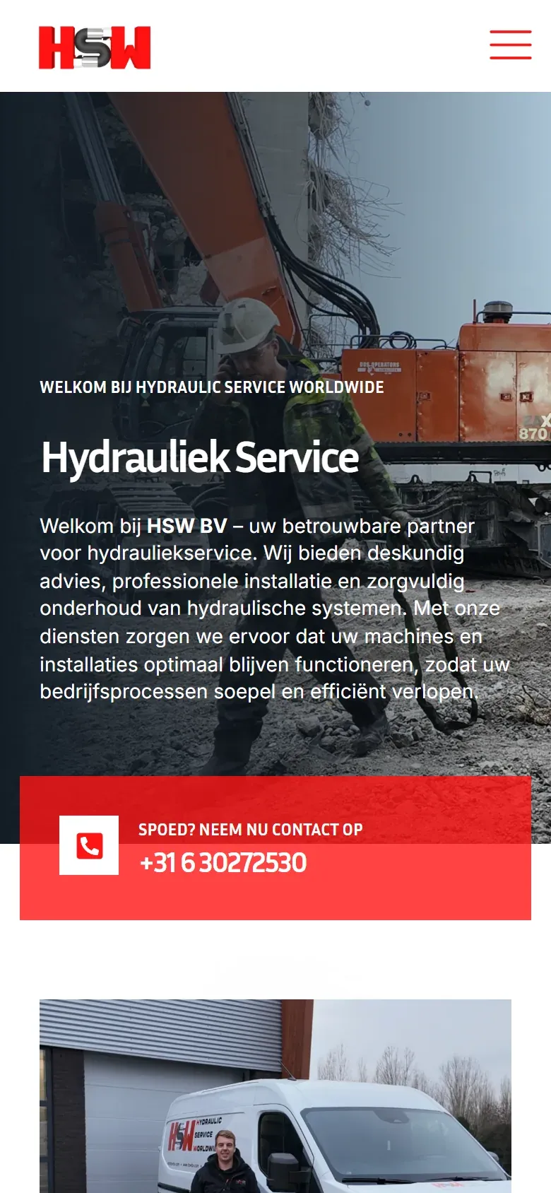 De homepage van hswbv.com op een telefoon