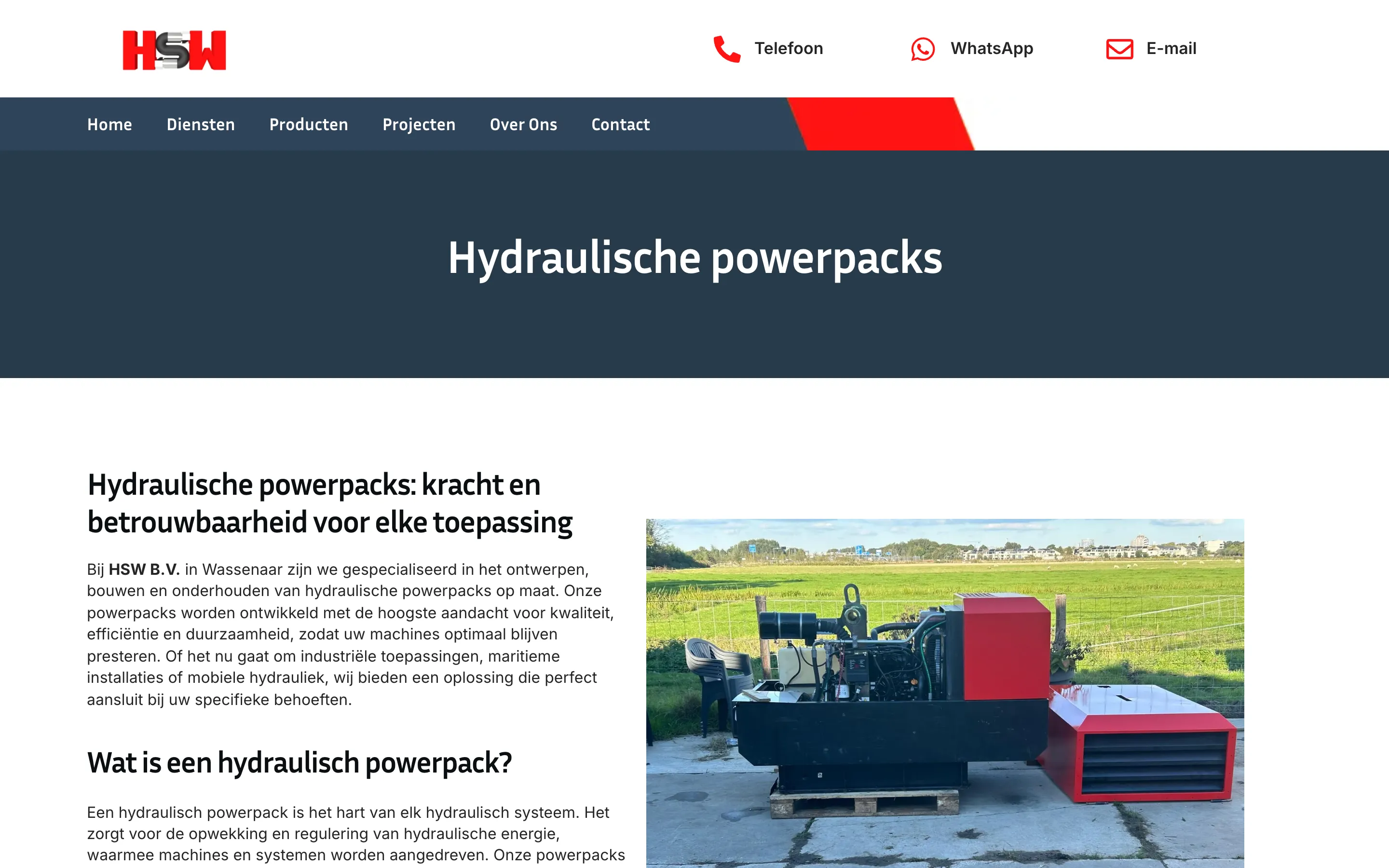 De pagina over hydraulische powerpacks van HSW