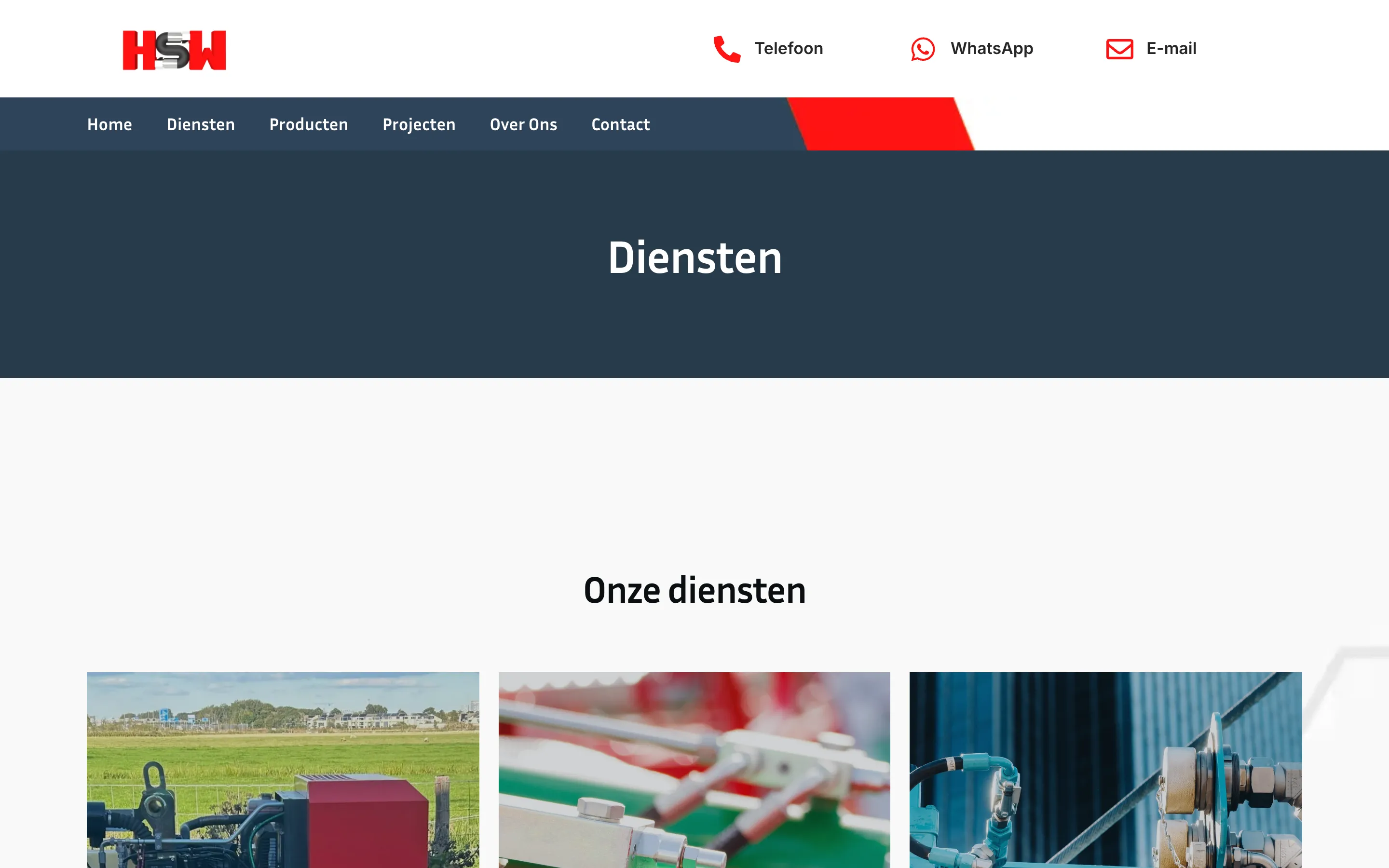 Het dienstenoverzicht van HSW met de verschillende hydrauliekdisciplines