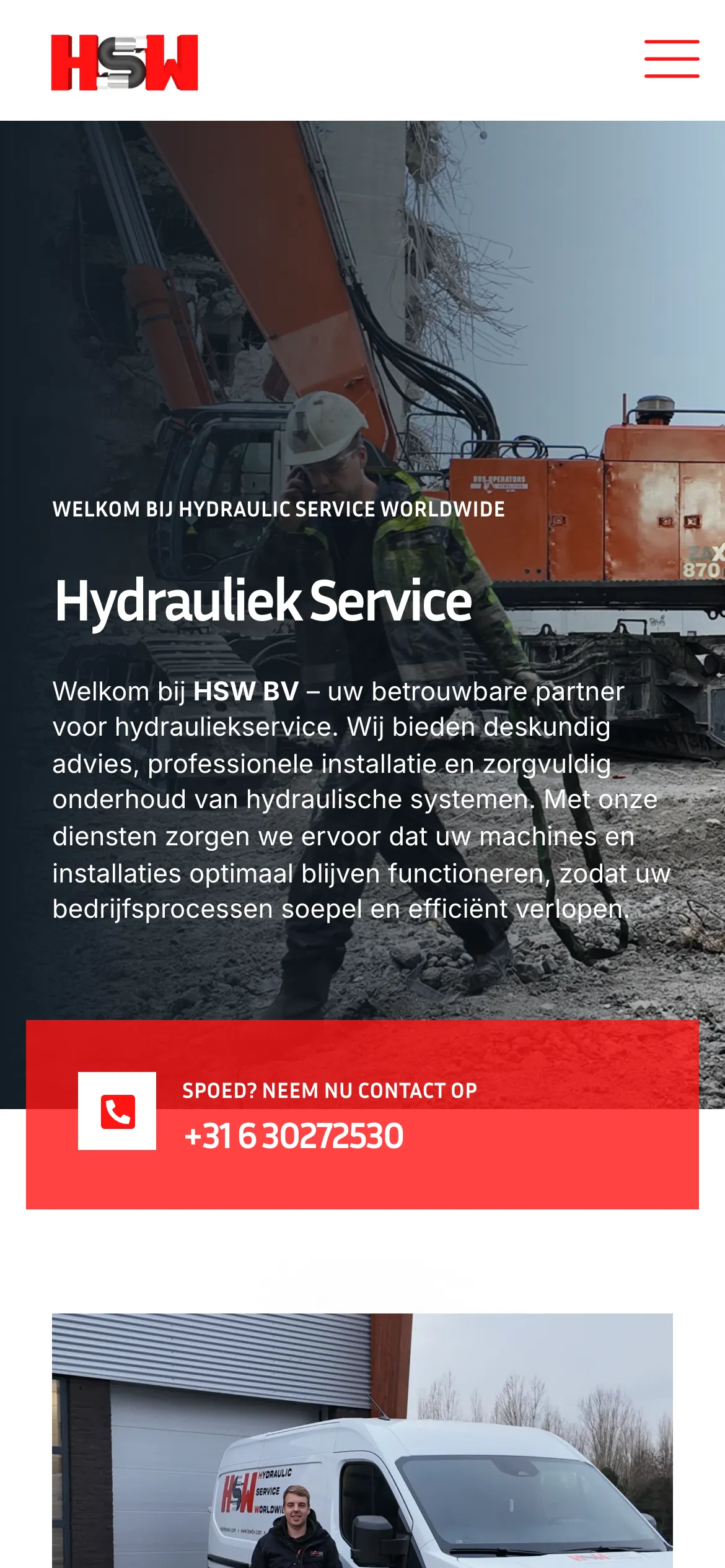 De HSW-website op mobiel