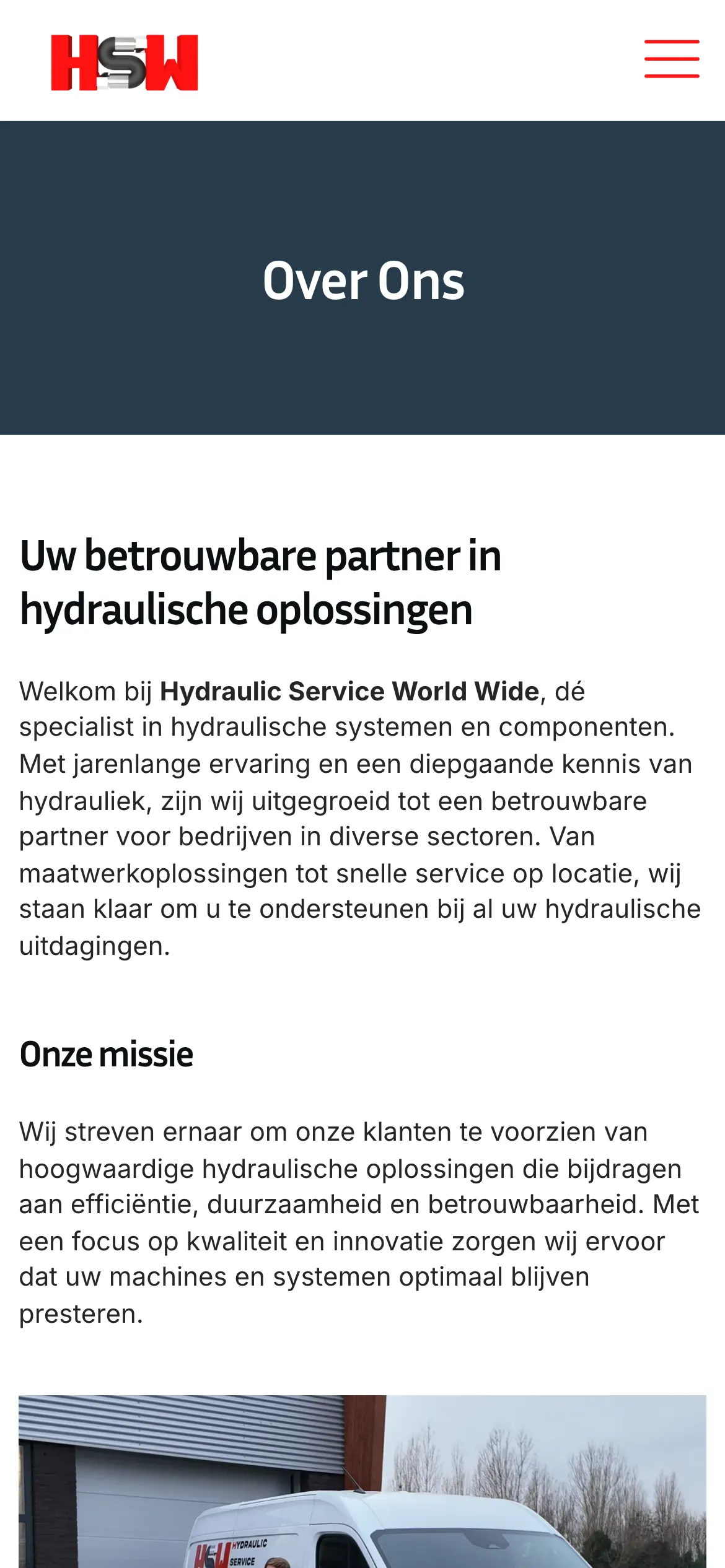 De over-onspagina van HSW op mobiel