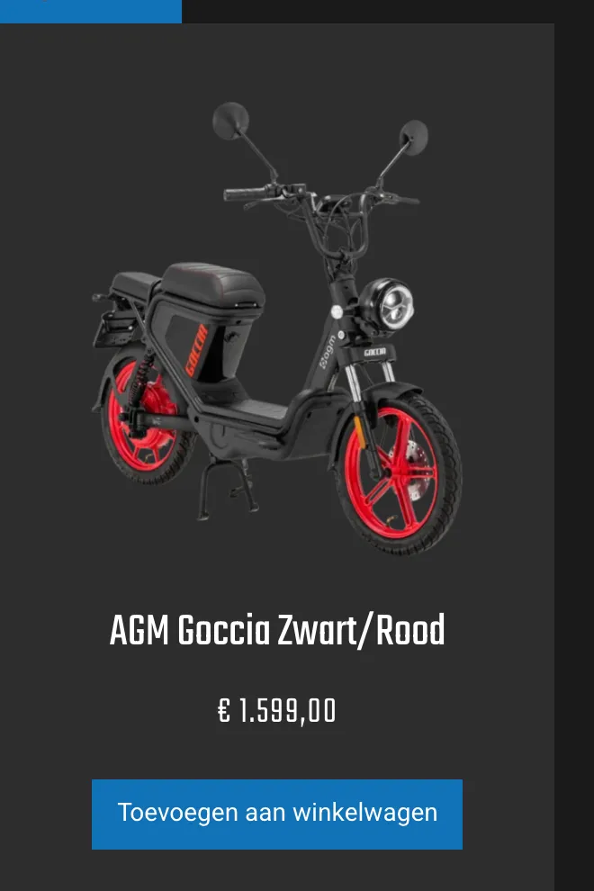 Detail van een productkaart uit het scooteraanbod, met naam en prijs