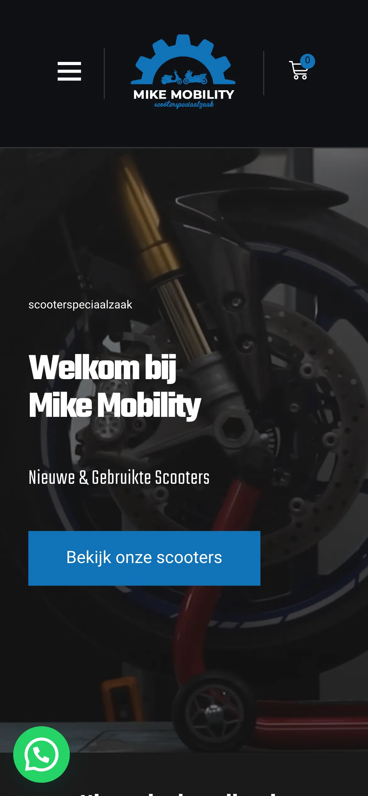 Mobiele weergave van de Mike Mobility-homepage