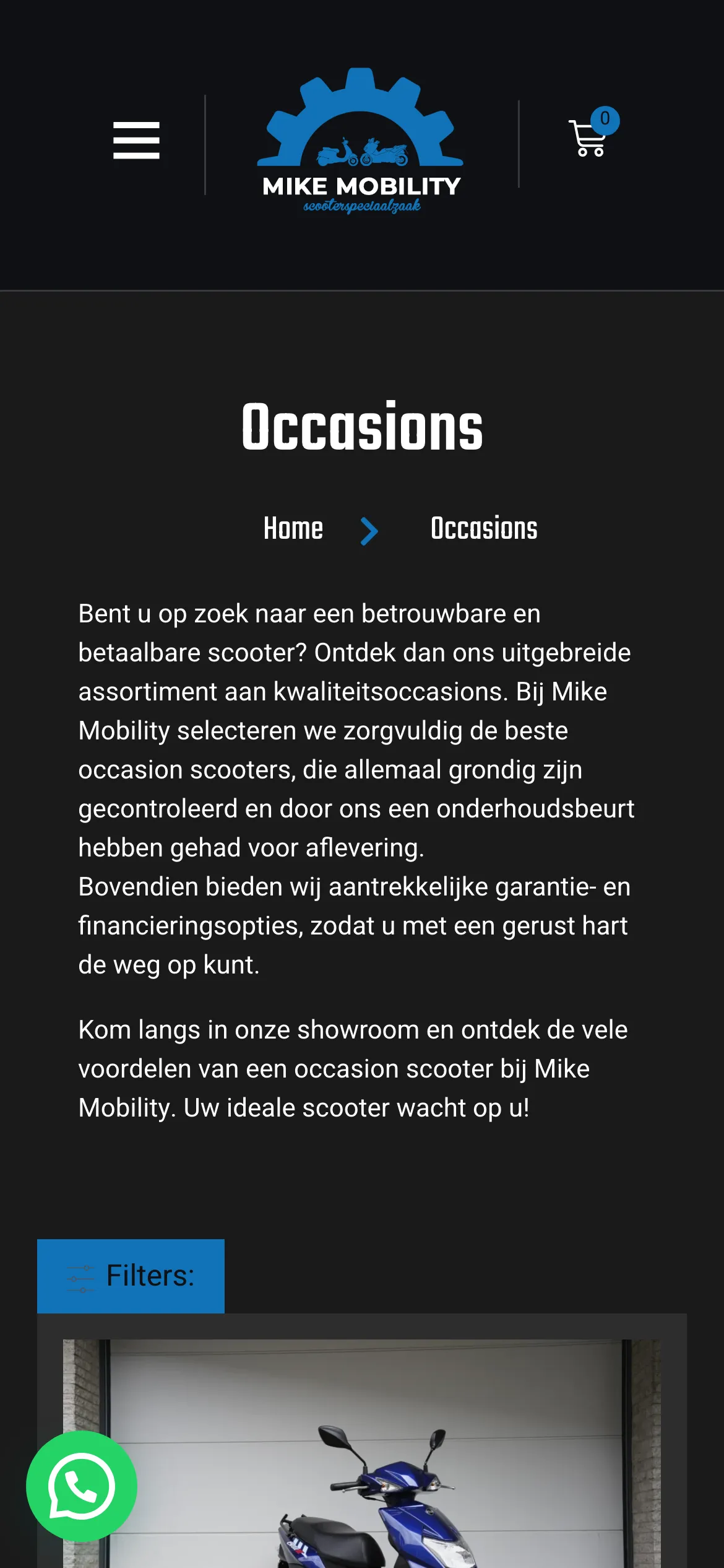 Het occasionaanbod van Mike Mobility op mobiel