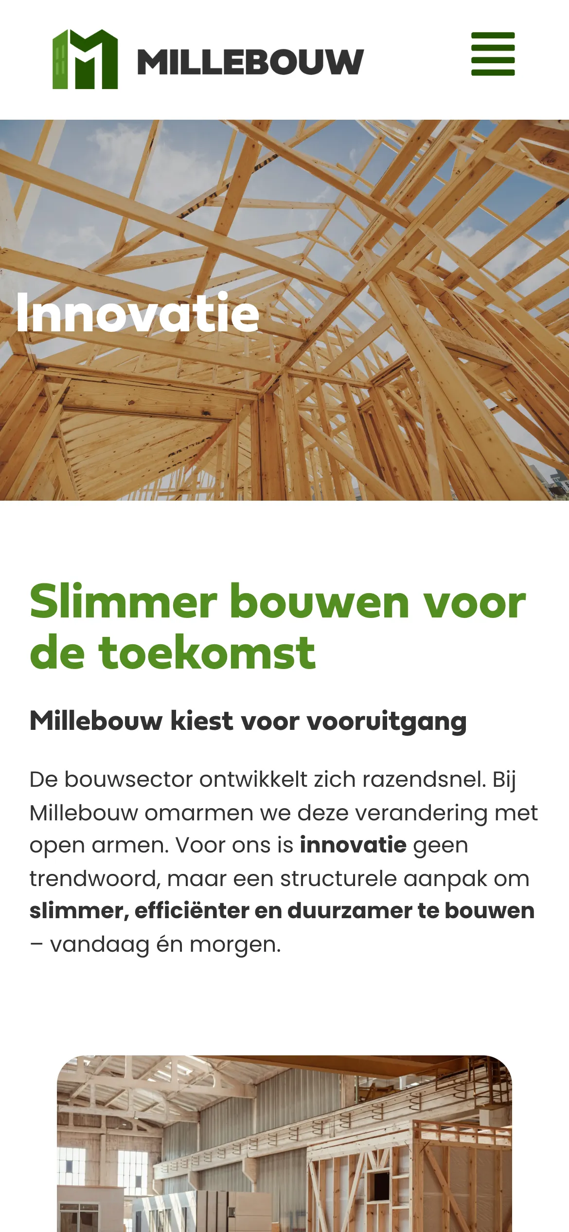 De innovatiepagina van Millebouw op mobiel