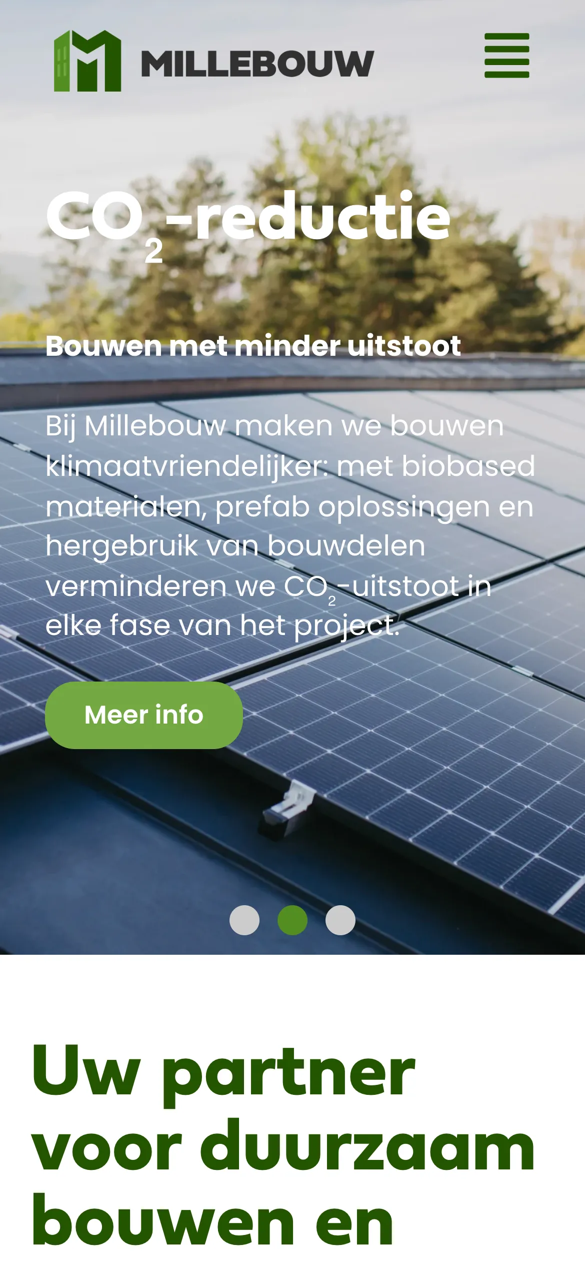 De website van Millebouw op mobiel