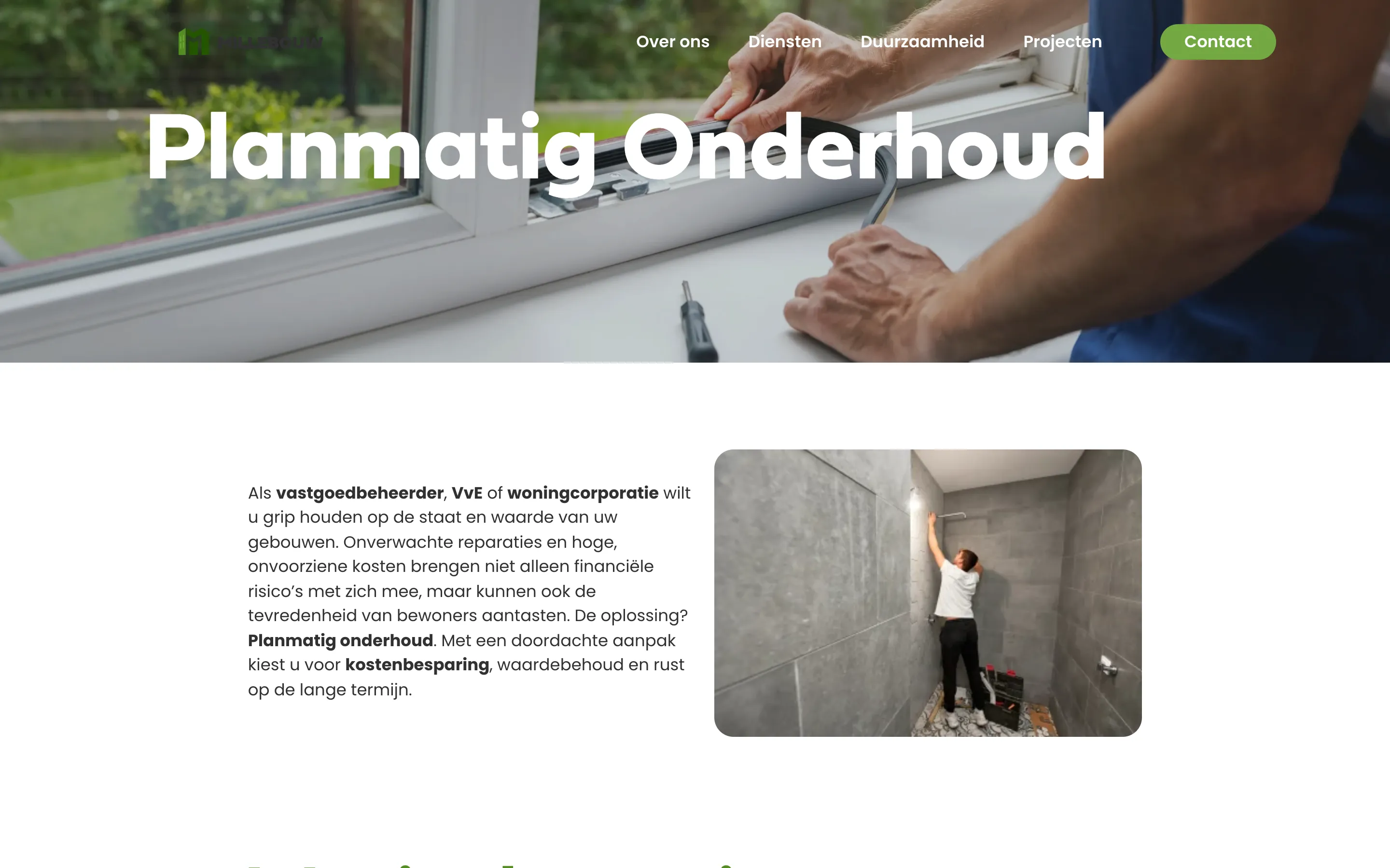 De pagina over planmatig onderhoud van Millebouw