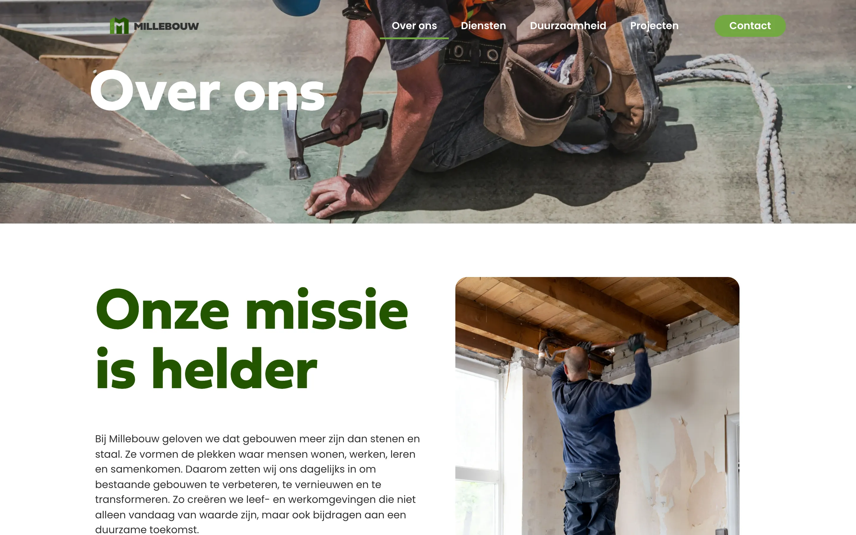 De over-onspagina van Millebouw