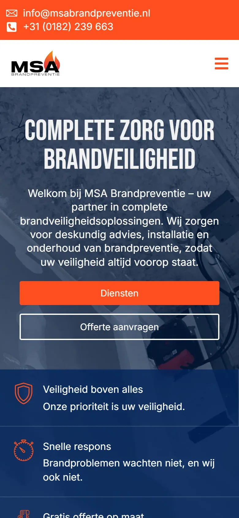 De homepage van msabrandpreventie.nl op een telefoon