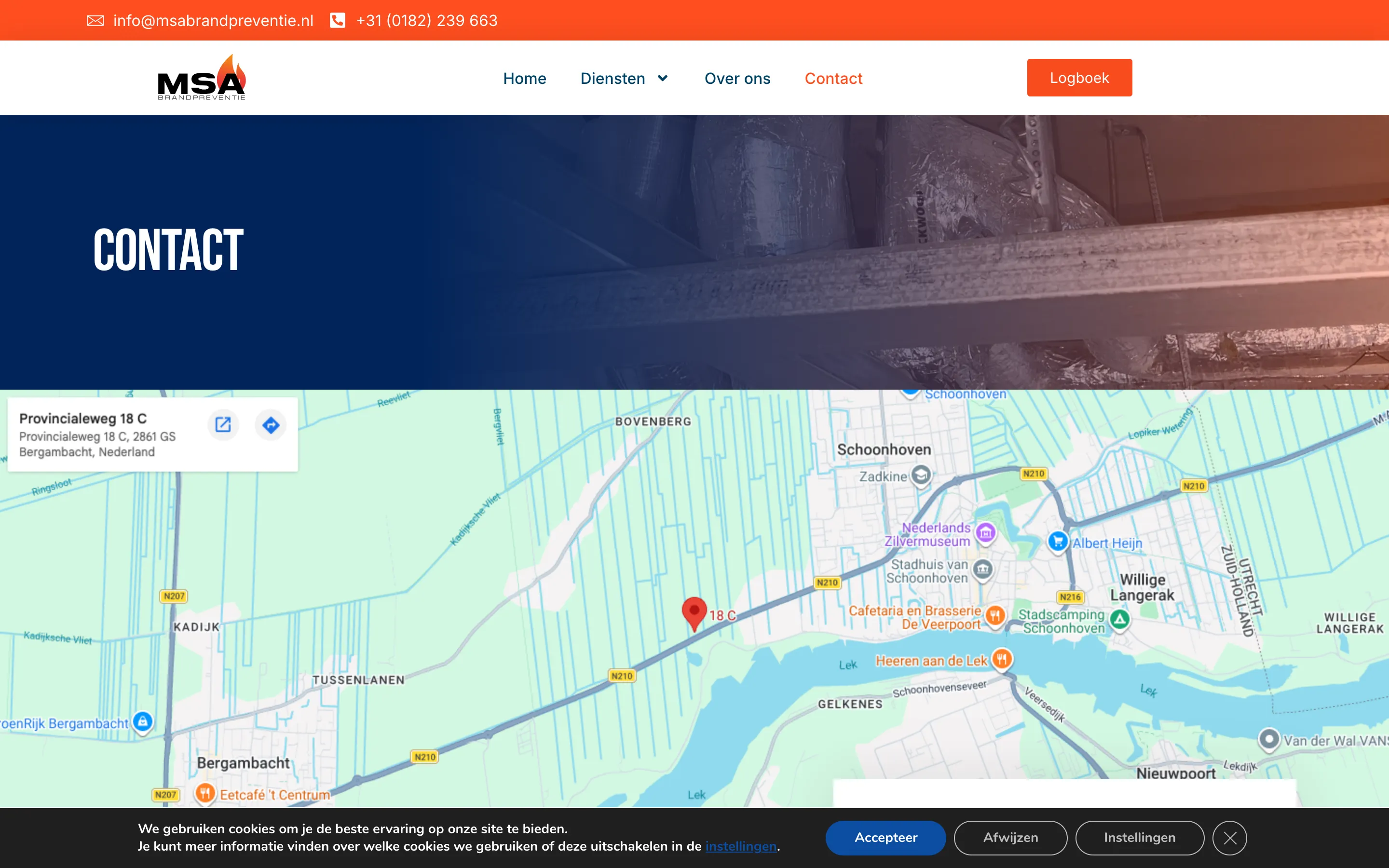 De contactpagina van MSA Brandpreventie