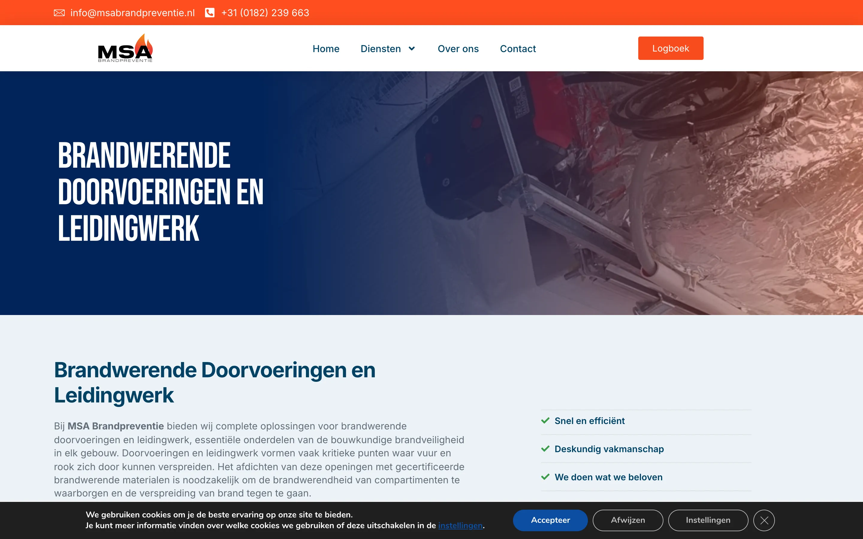 De pagina over brandwerende doorvoeringen en leidingwerk