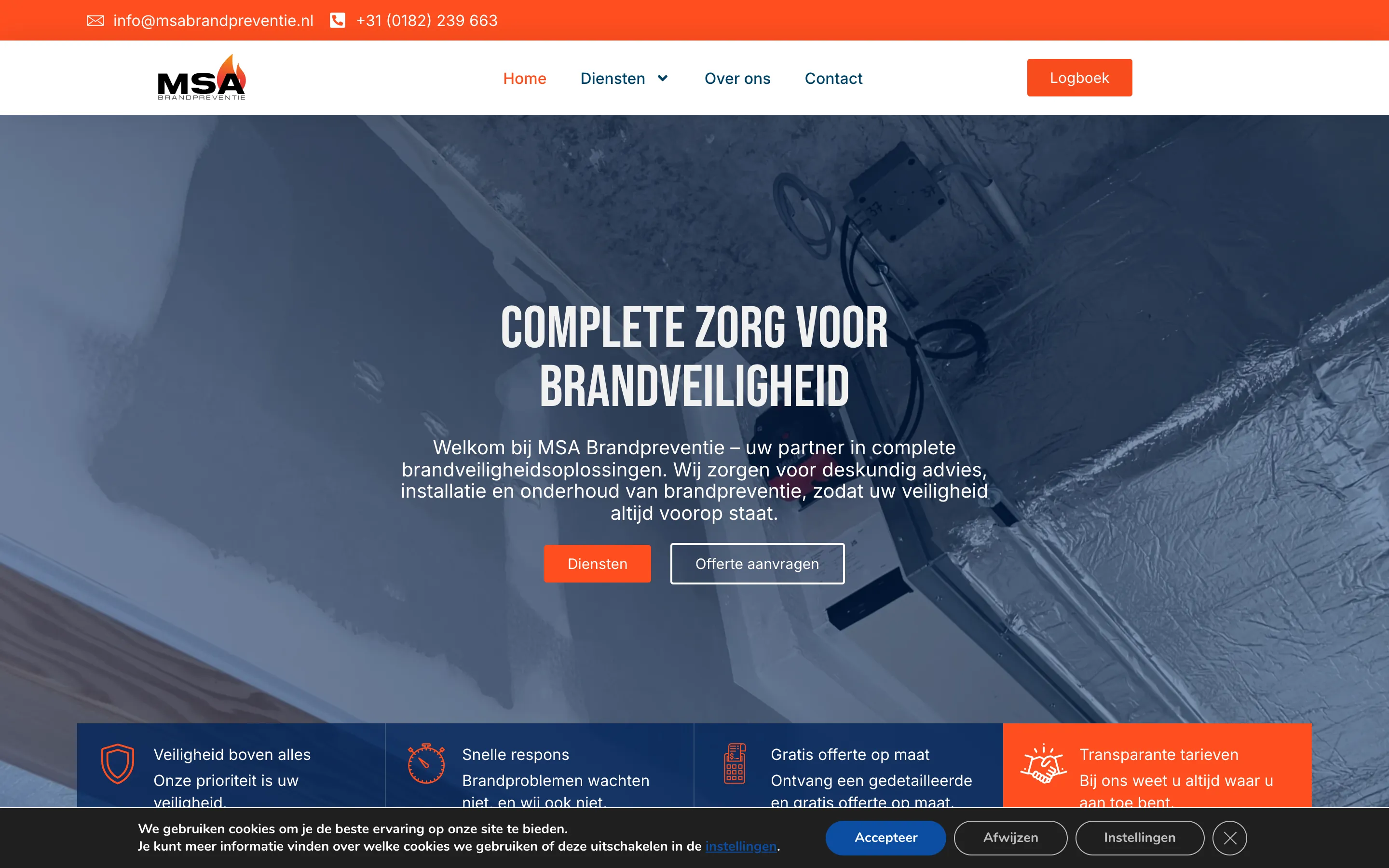 De website die RVD Webdesign maakte voor MSA Brandpreventie
