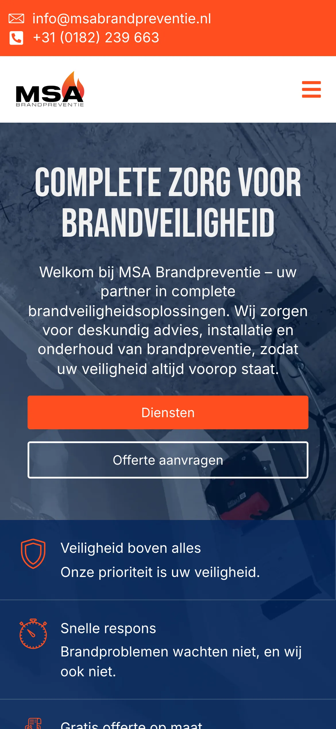 De website van MSA Brandpreventie op mobiel
