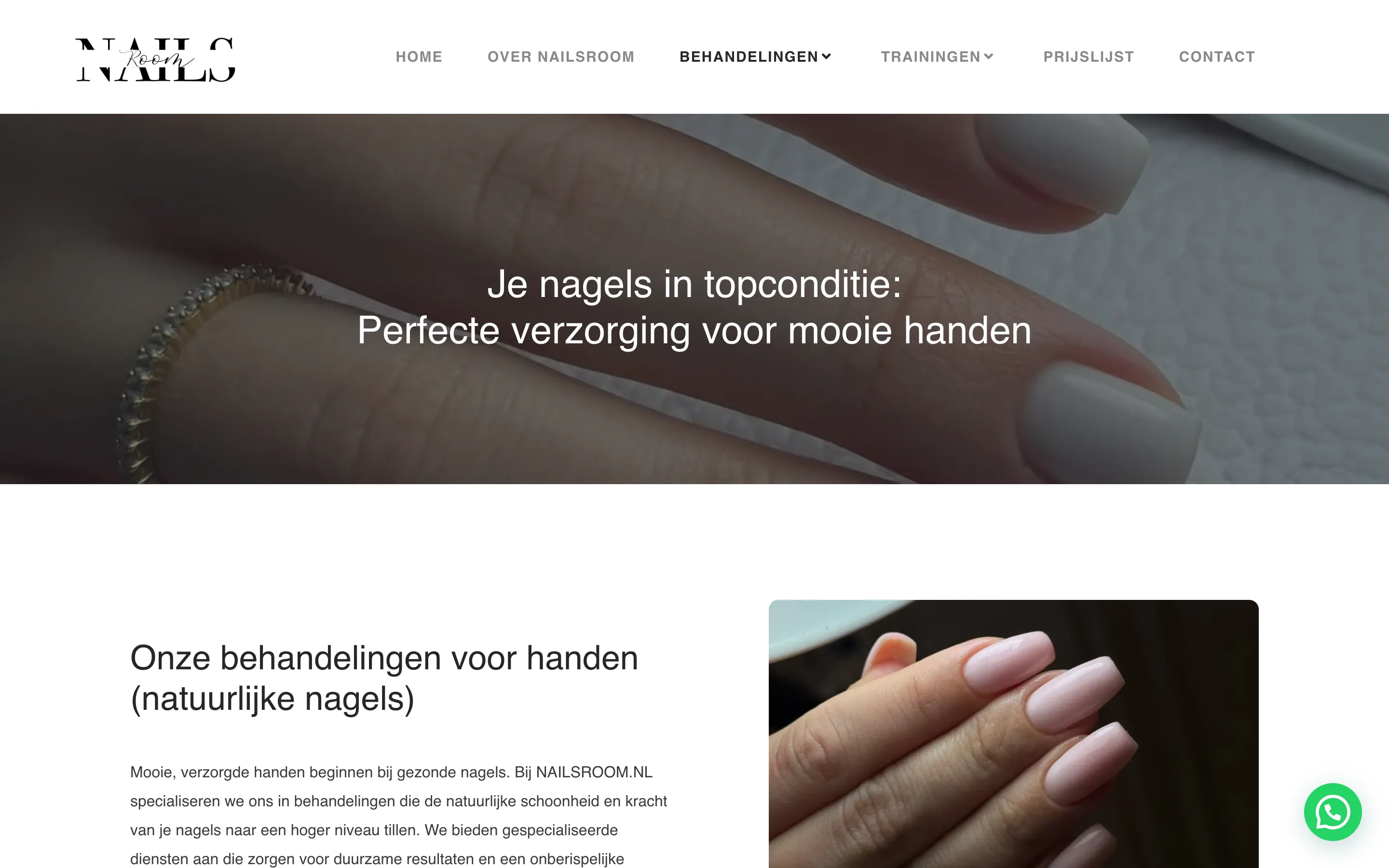 De pagina over handbehandelingen van Nailsroom