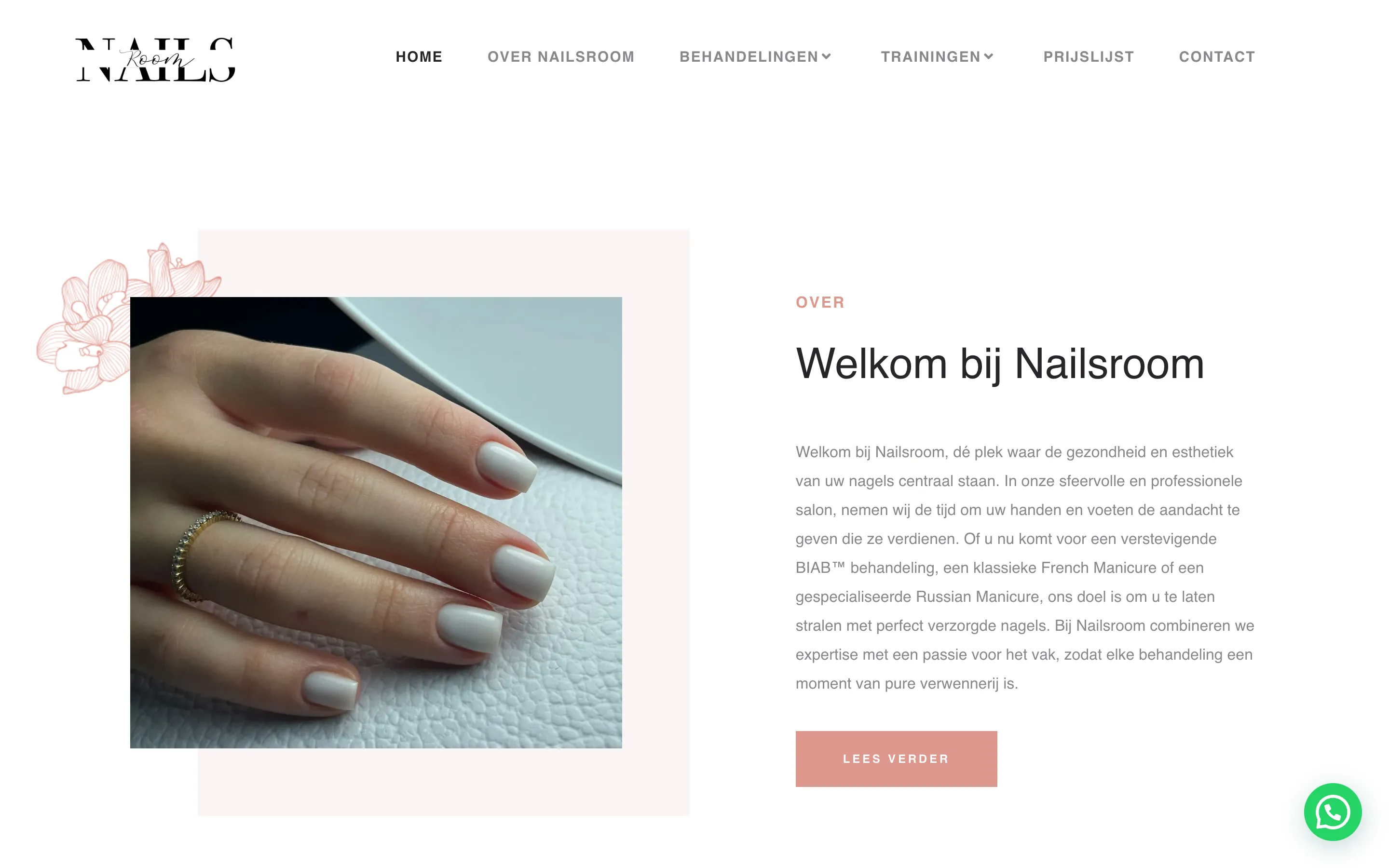 De website die RVD Webdesign maakte voor Nailsroom