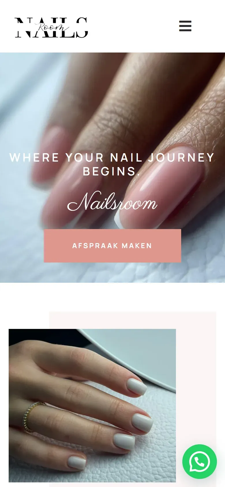 De homepage van nailsroom.nl op een telefoon