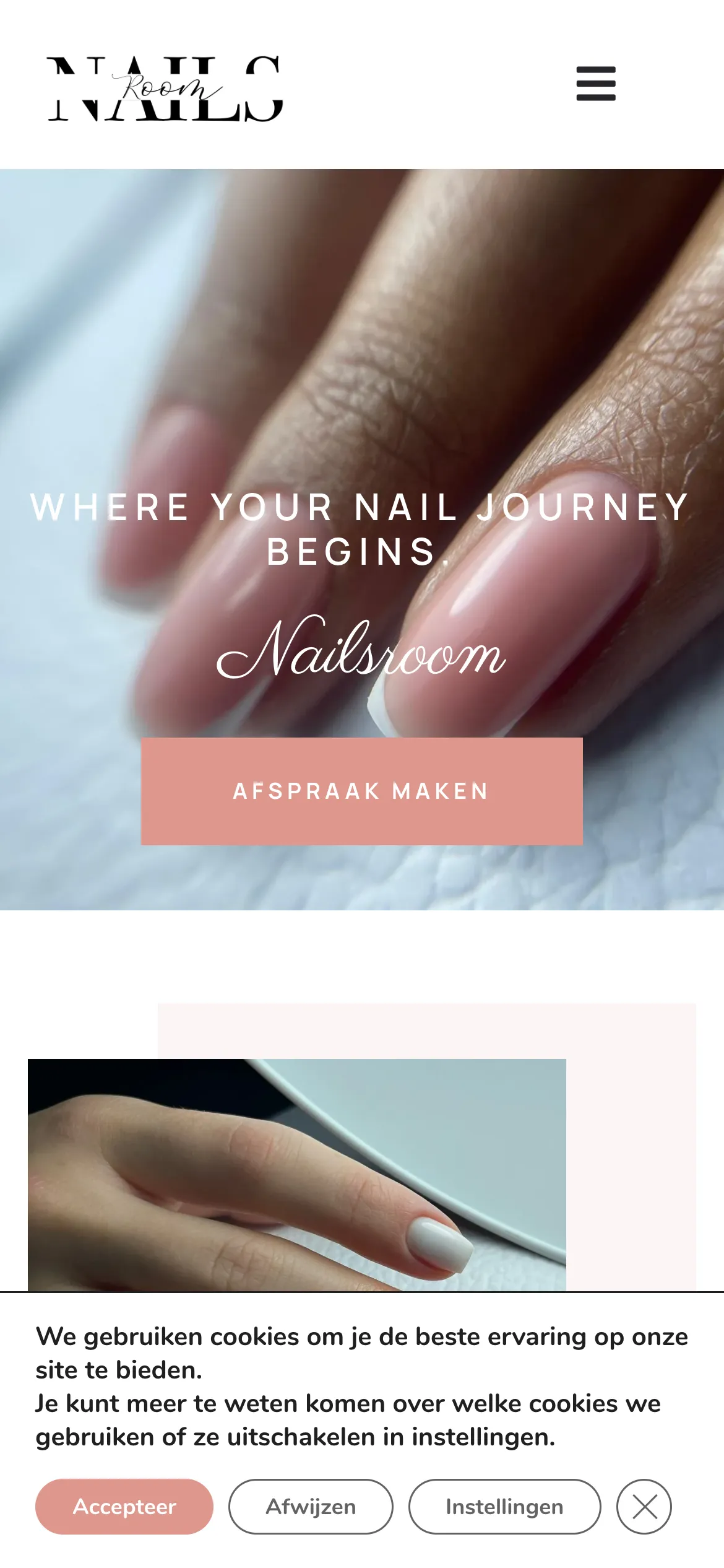 De website van Nailsroom op mobiel