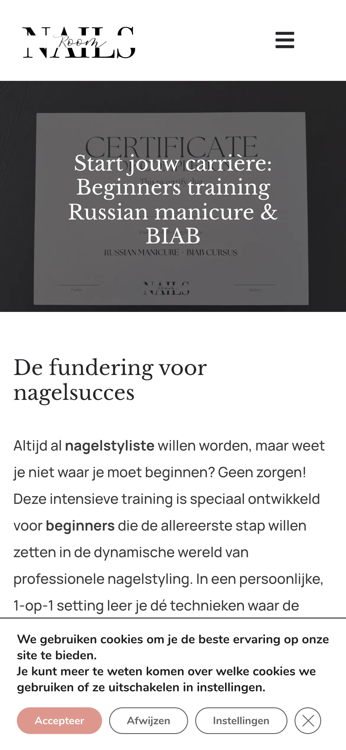 De pagina over de beginnerstraining handen van Nailsroom