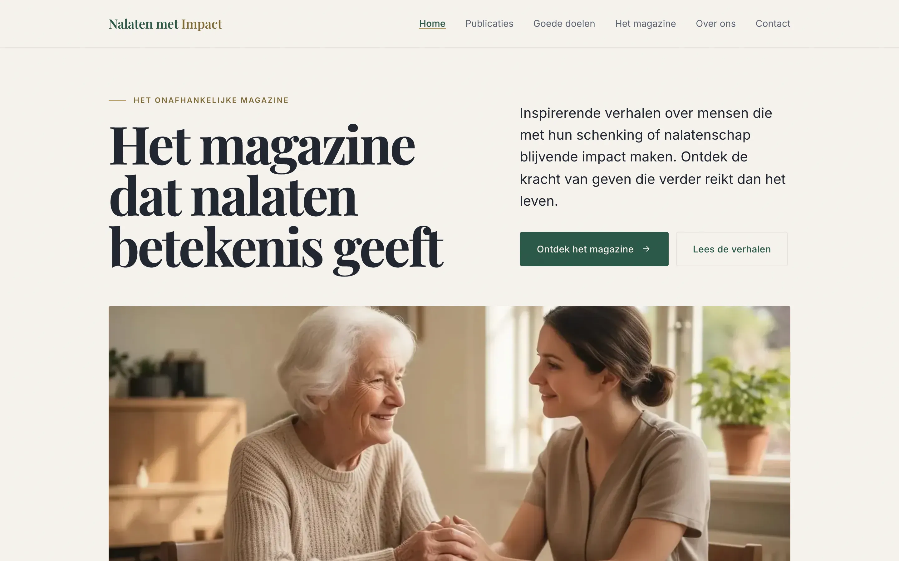 De website die RVD Webdesign maakte voor Nalaten met Impact