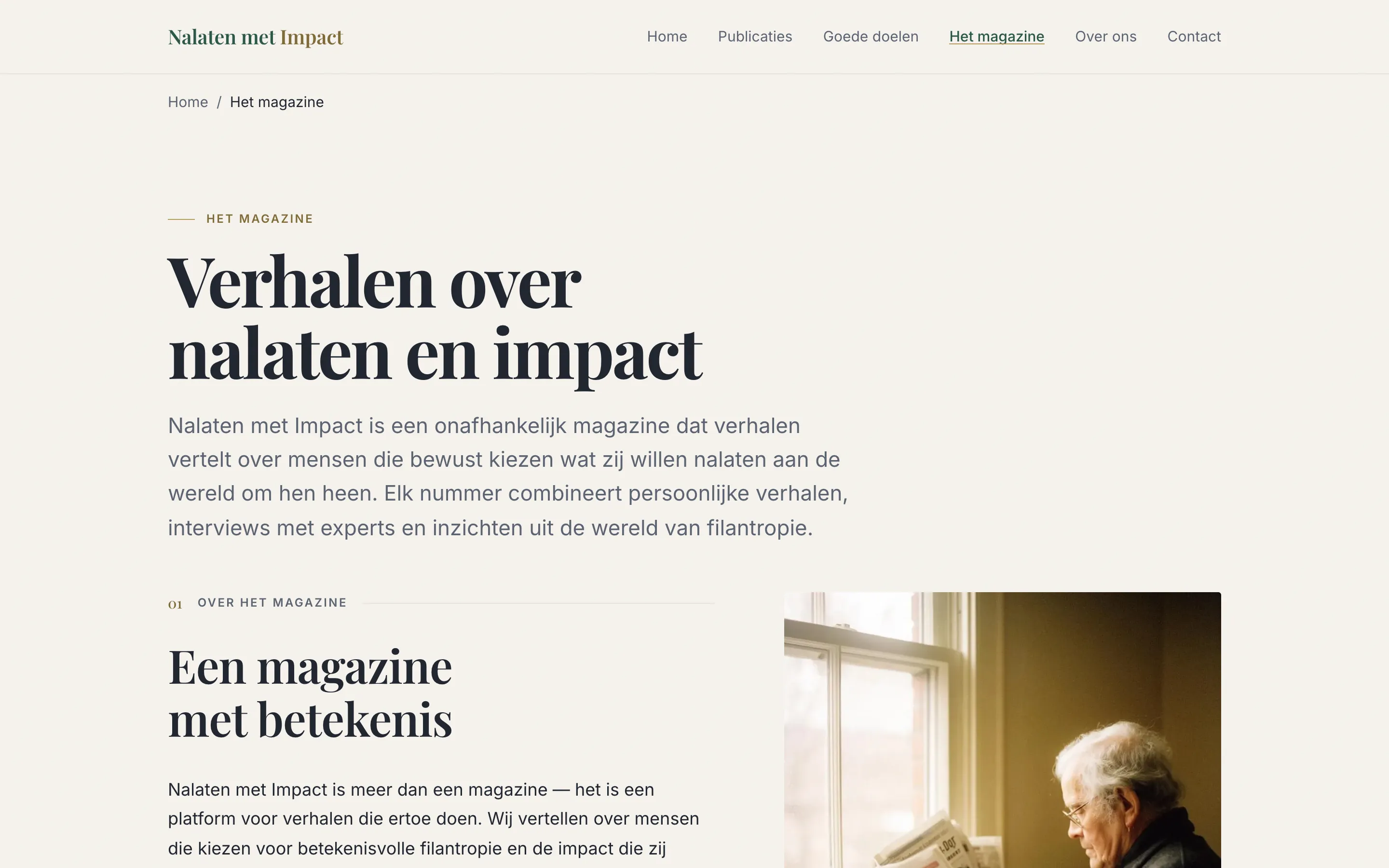 De magazinepagina van Nalaten met Impact, met een introductie en genummerde secties
