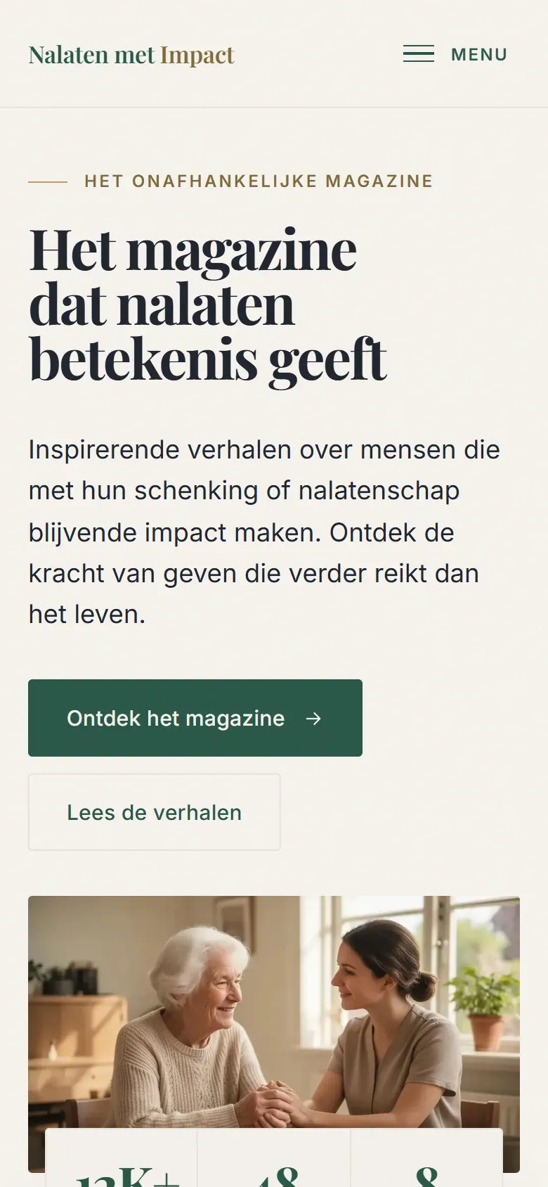 De homepage van nalatenmetimpact.nl op een telefoon