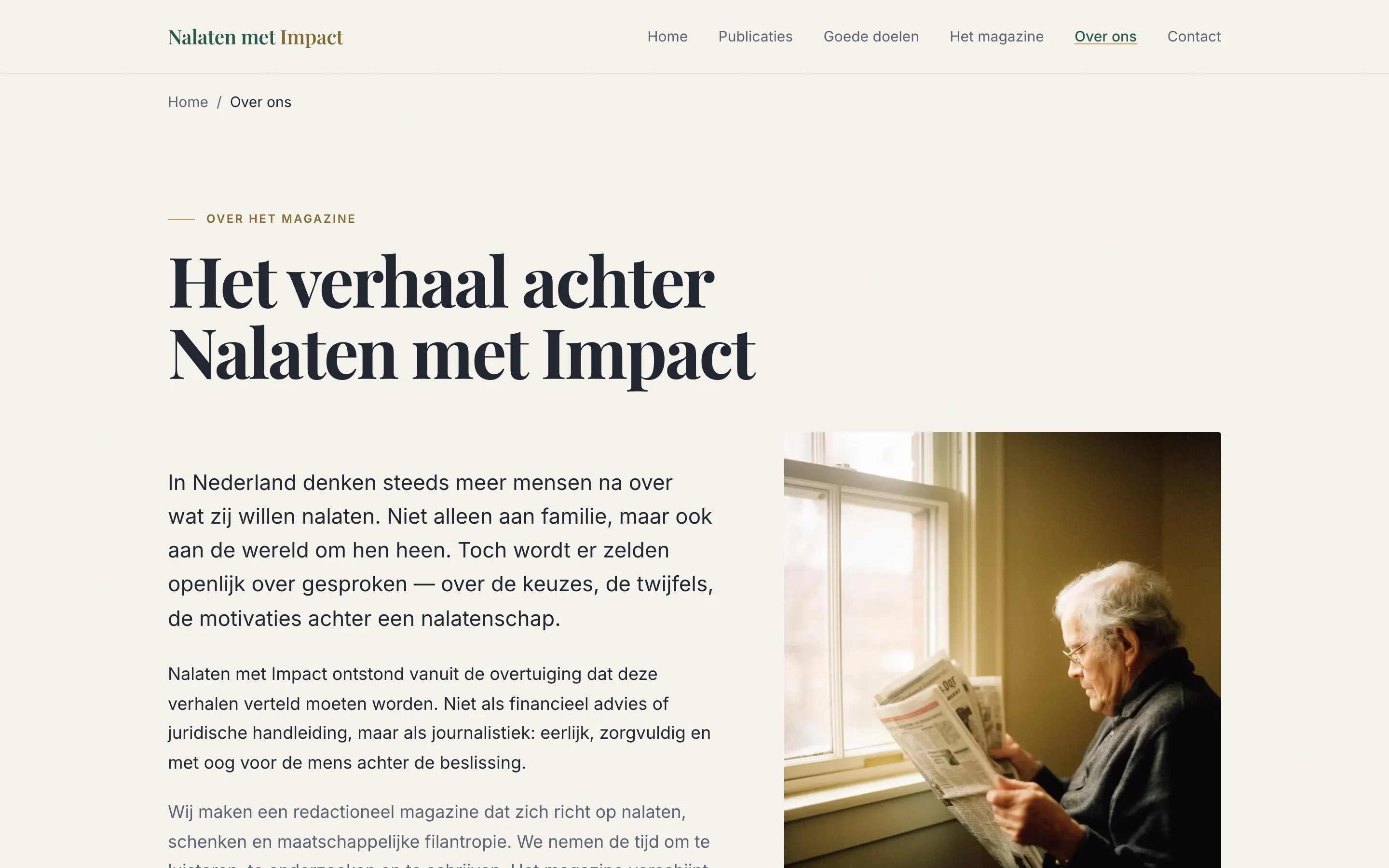 De over-onspagina van Nalaten met Impact, met het verhaal achter het magazine
