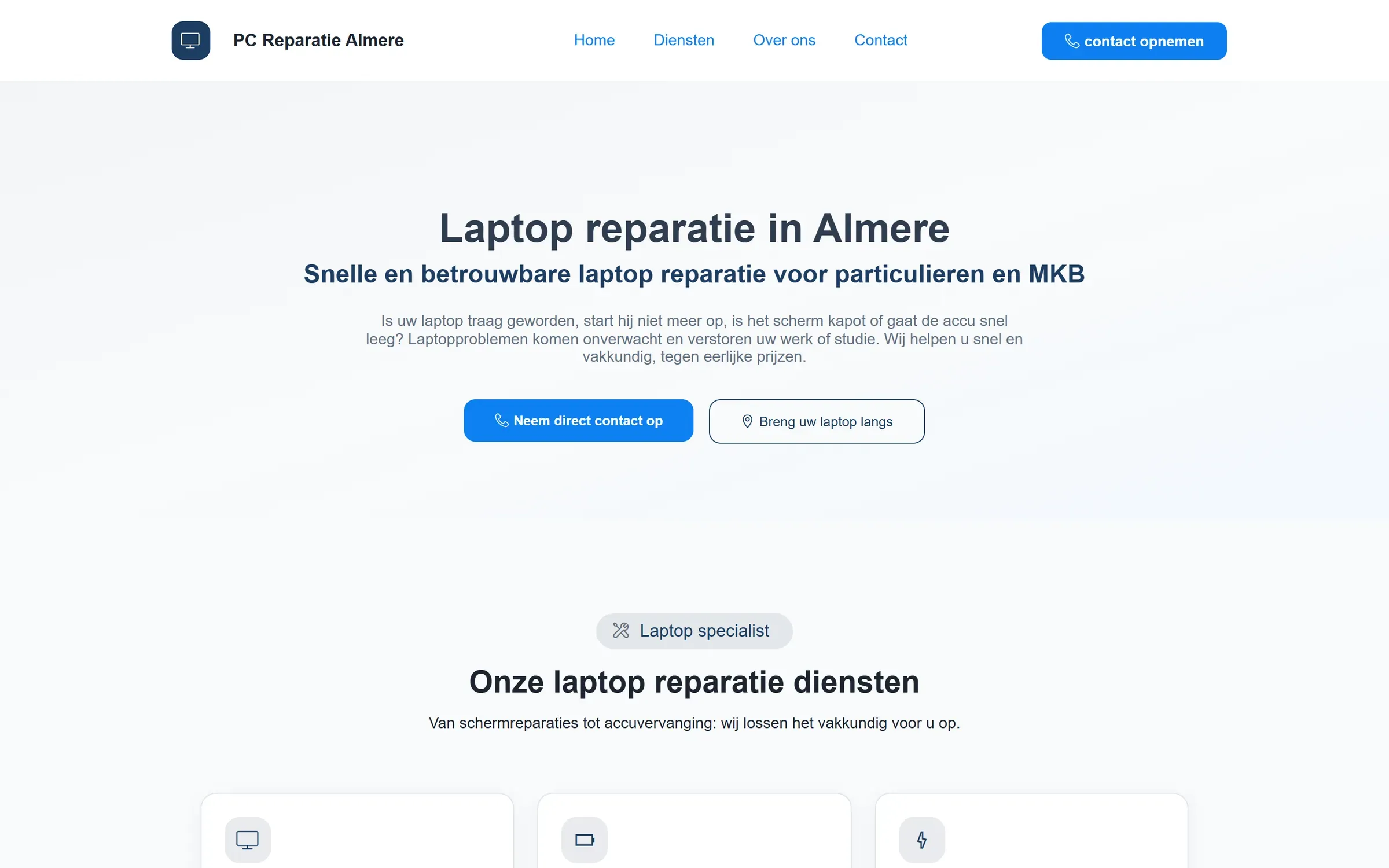 Laptopreparatie op pc-reparatie-almere.nl: uitleg, twee knoppen en de reparatiediensten