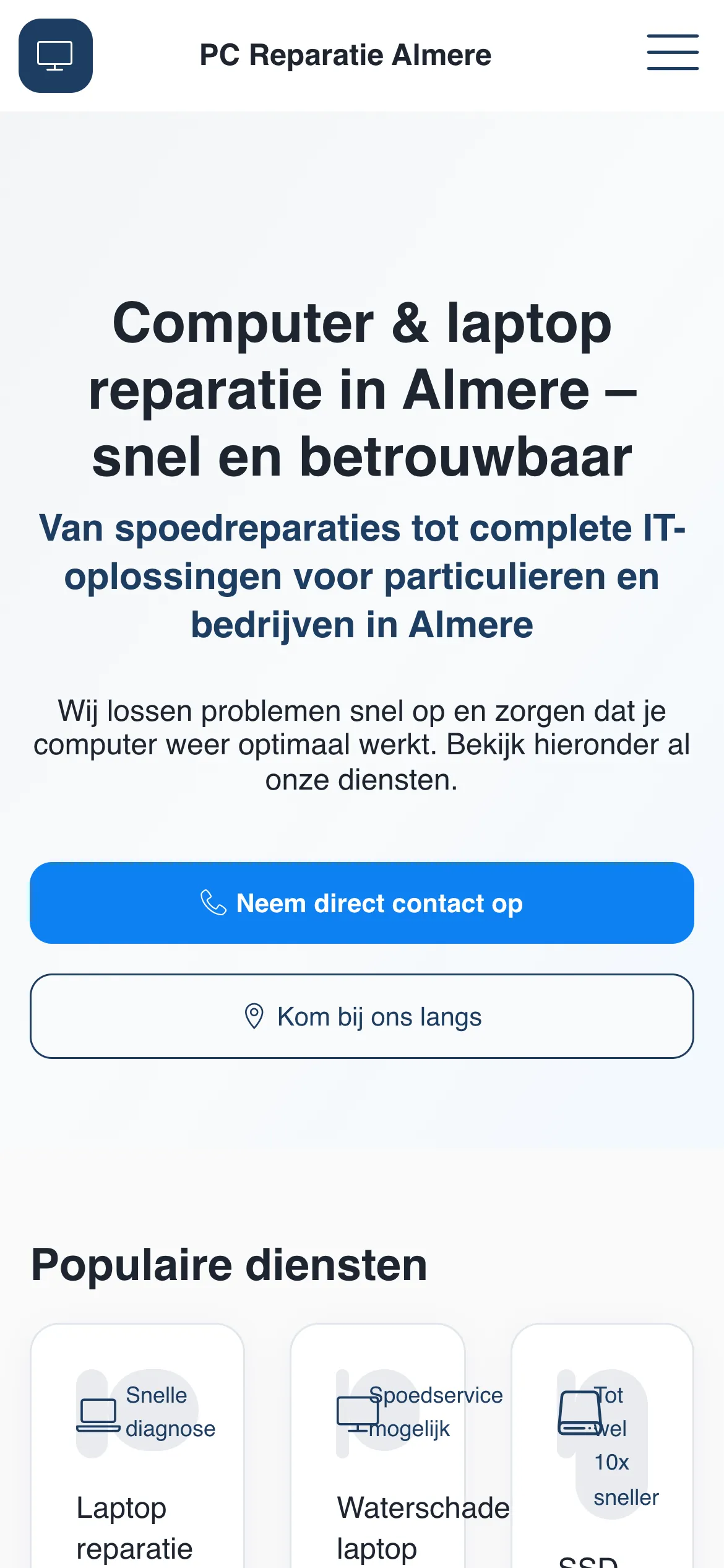 Het dienstenoverzicht op mobiel