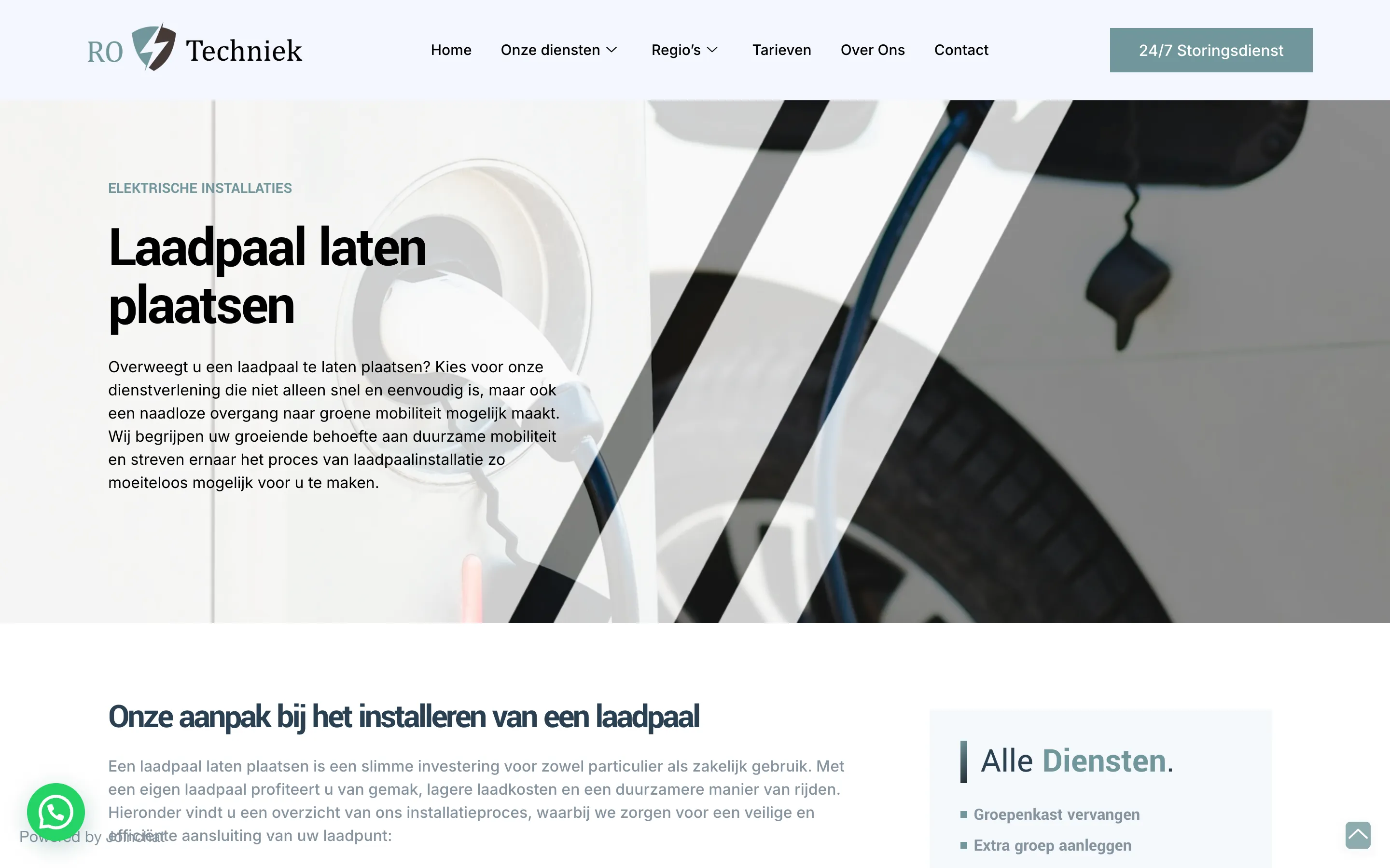 Een dienstpagina van RO Techniek met vaste opbouw en contactmogelijkheid